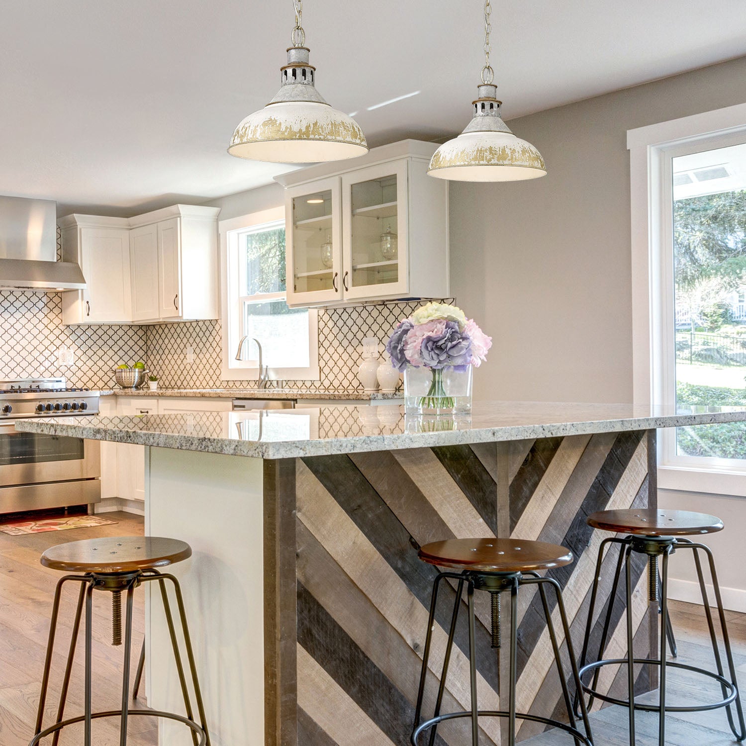 Golden Lighting Kinsley 1-light Pendant in Antique Ivory shade