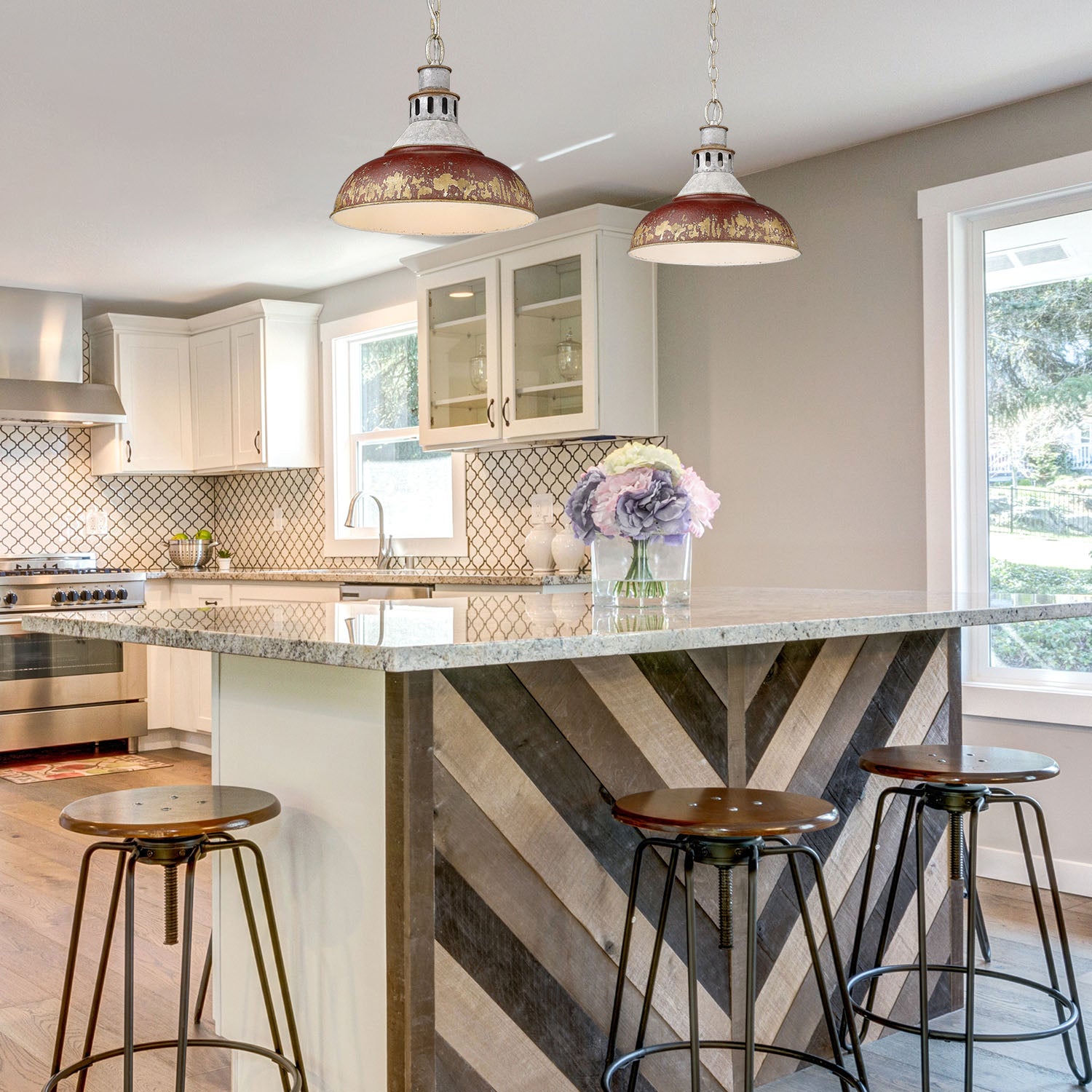 Golden Lighting Kinsley 1-light Pendant in Antique Red shade