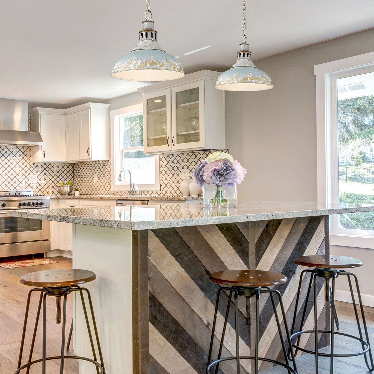 Golden Lighting Kinsley 1-light Pendant in Antique Teal shade