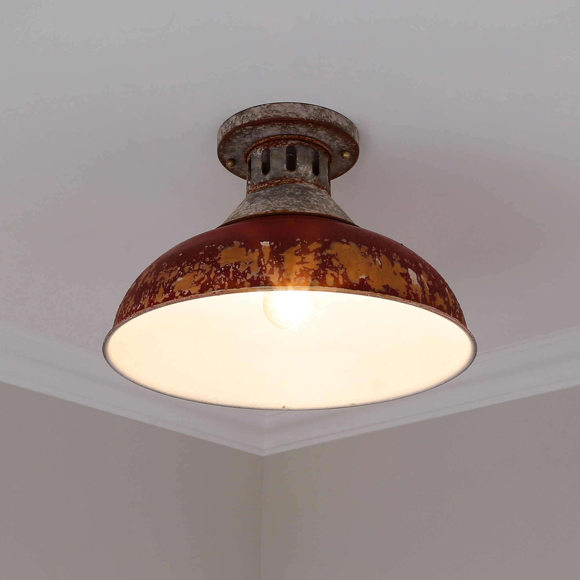 Golden Lighting Kinsley 1-light Semi-Flush Mount in Antique Red shade - - Golden Lighting
