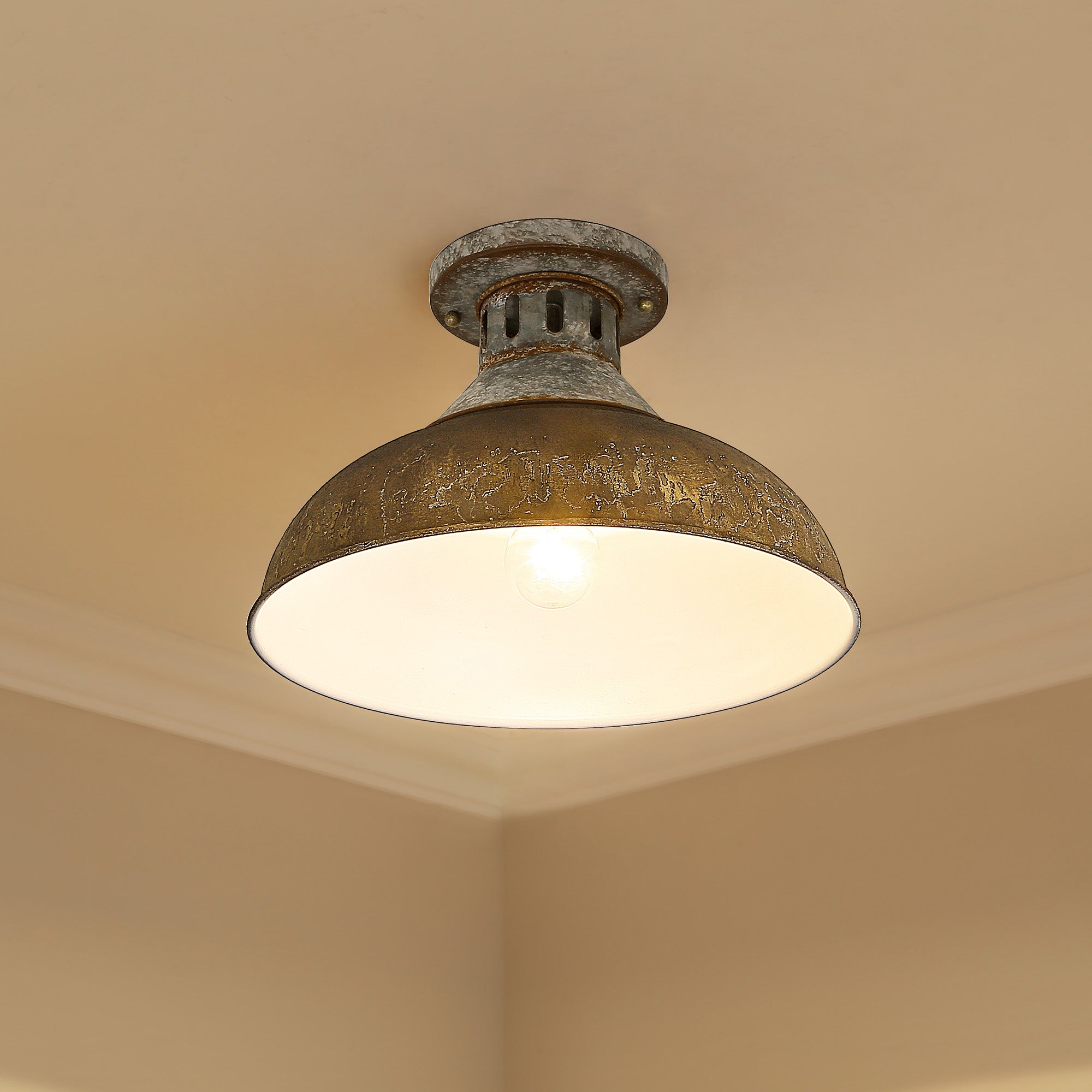 Golden Lighting Kinsley 1-light Semi-Flush Mount in Antique Rust shade - - Golden Lighting