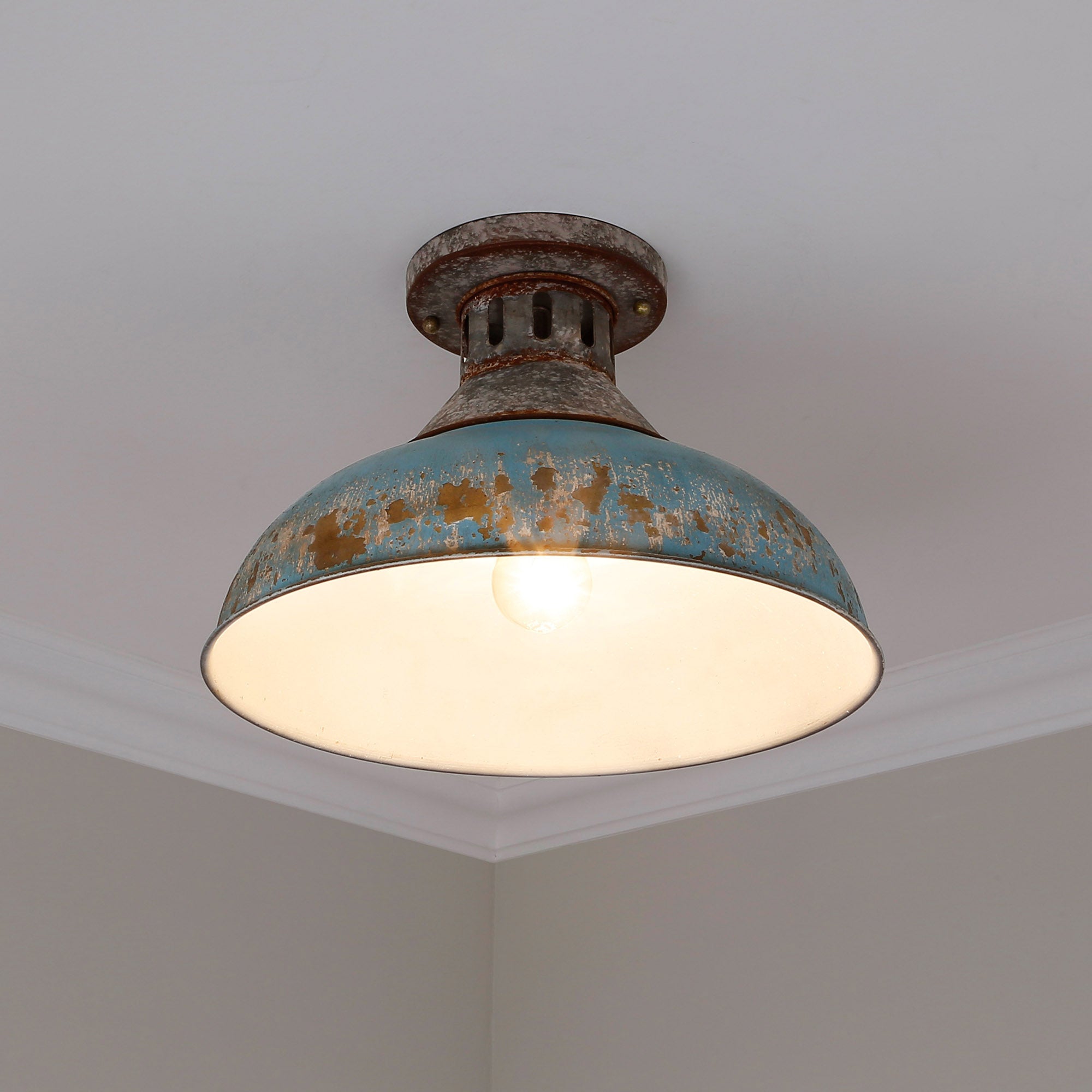 Golden Lighting Kinsley 1-light Semi-Flush Mount in Antique Teal shade - - Golden Lighting