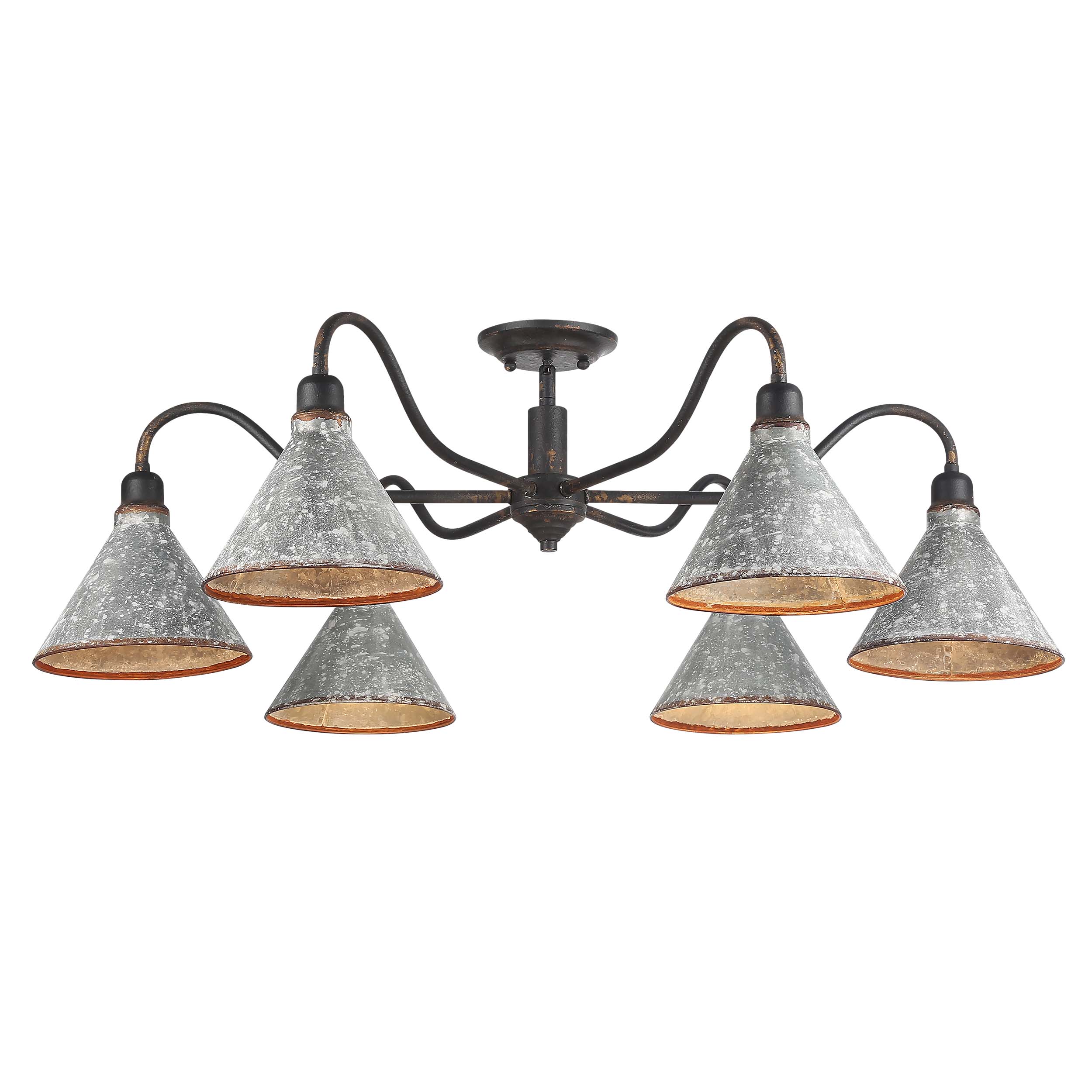 Jasper 6-light Semi-Flush Mount in Antique Black Iron - - Golden Lighting