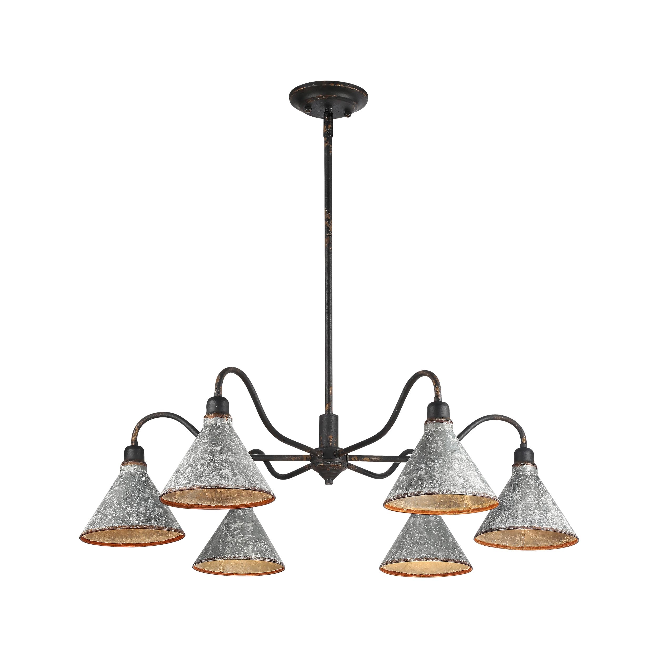 Jasper Chandelier in Antique Black Iron with Galvanized Steel - - Golden Lighting