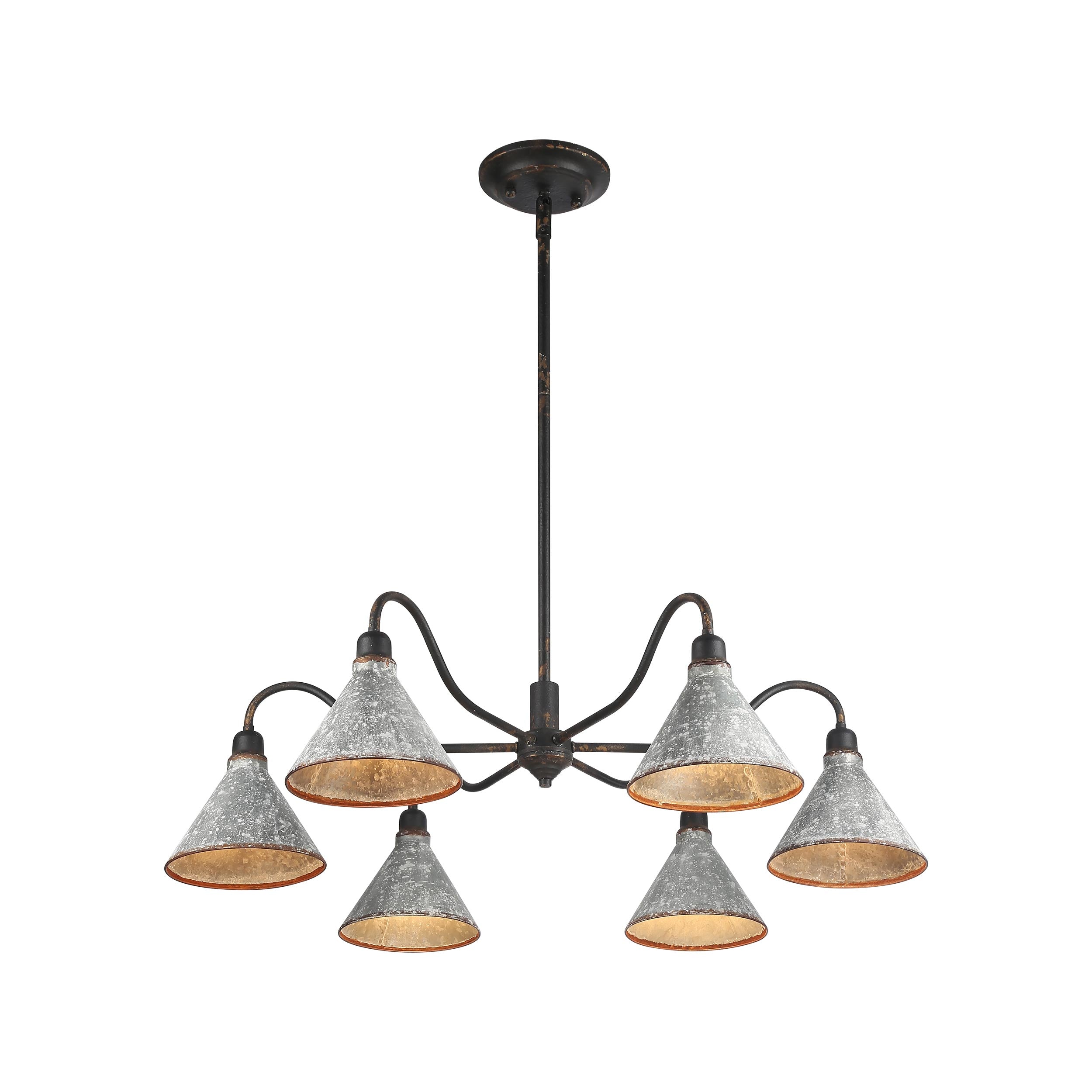 Jasper Chandelier in Antique Black Iron with Galvanized Steel - Default Title - Golden Lighting