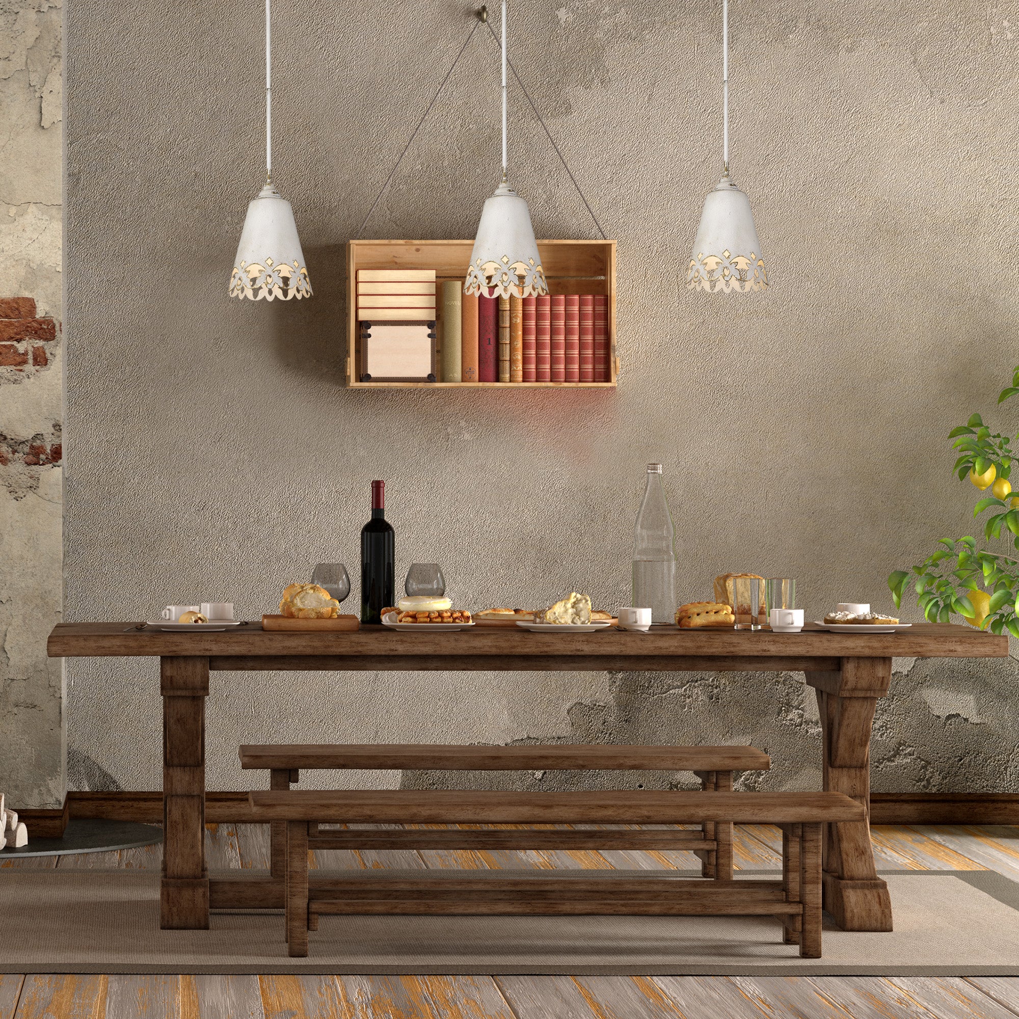 Eloise 1-light Pendant in Antique Ivory, shown in a room setting - Golden Lighting