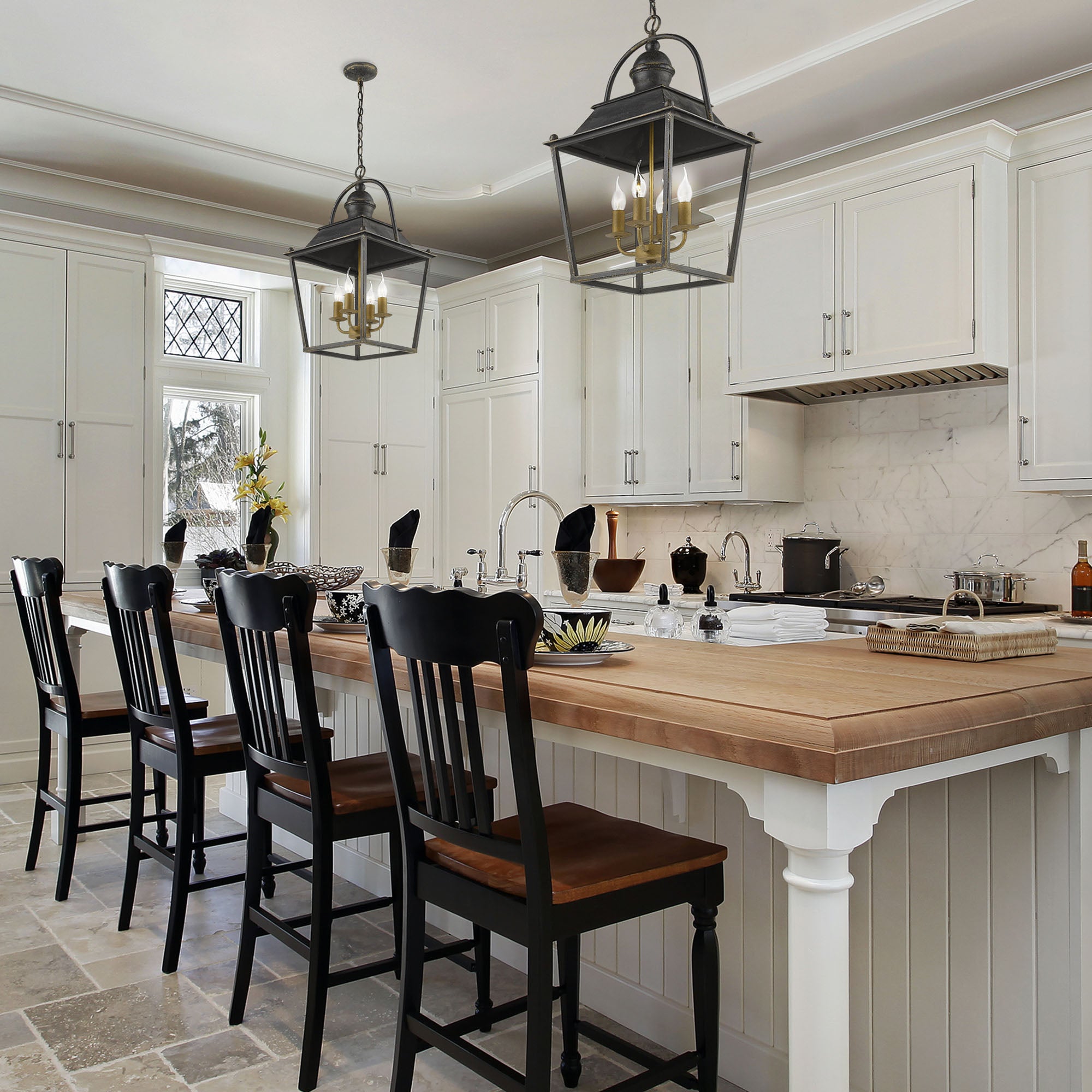 Golden Lighting Christoff 4-light Pendant in Antique Black Iron