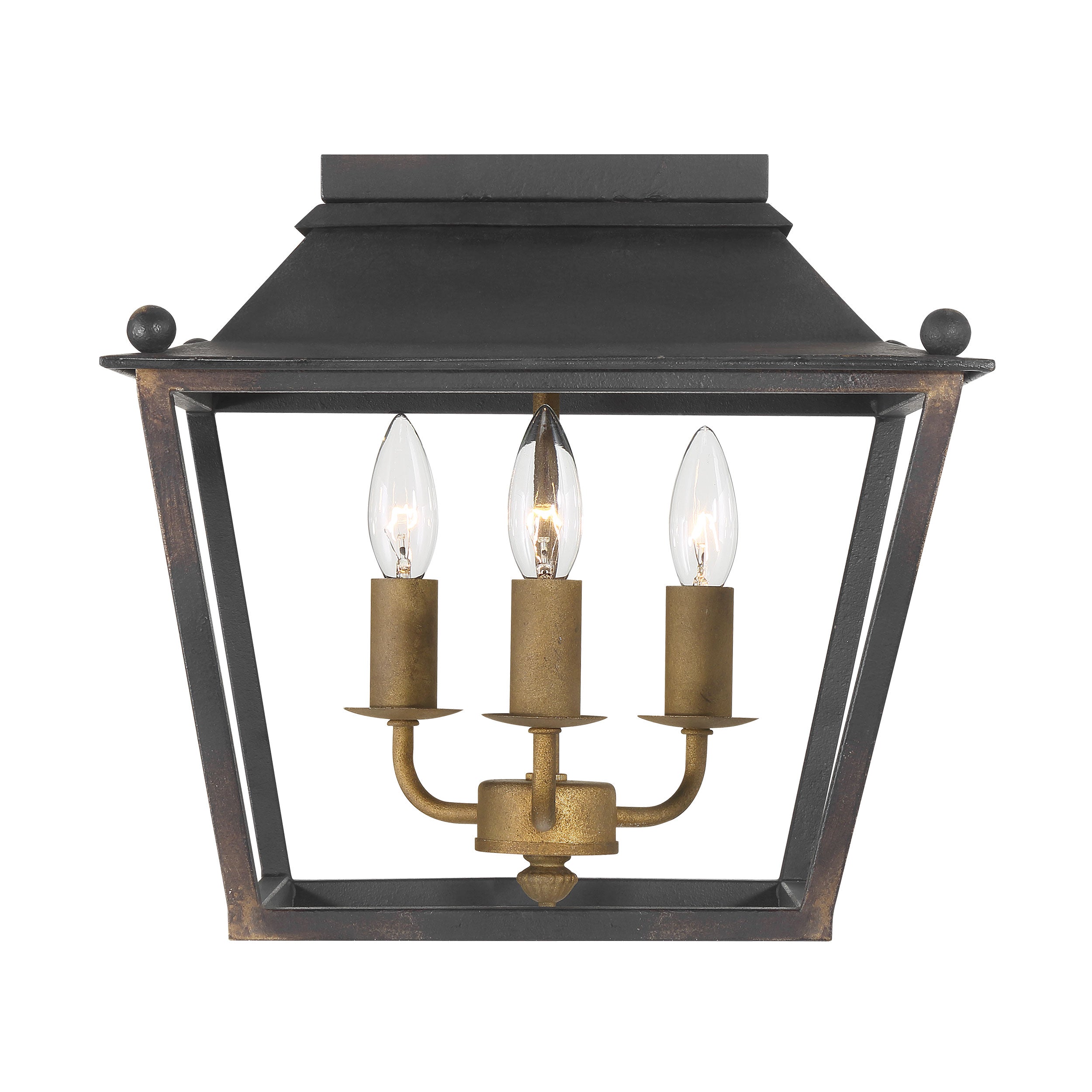 Golden Lighting Christoff 3-light Flush Mount in Antique Black Iron