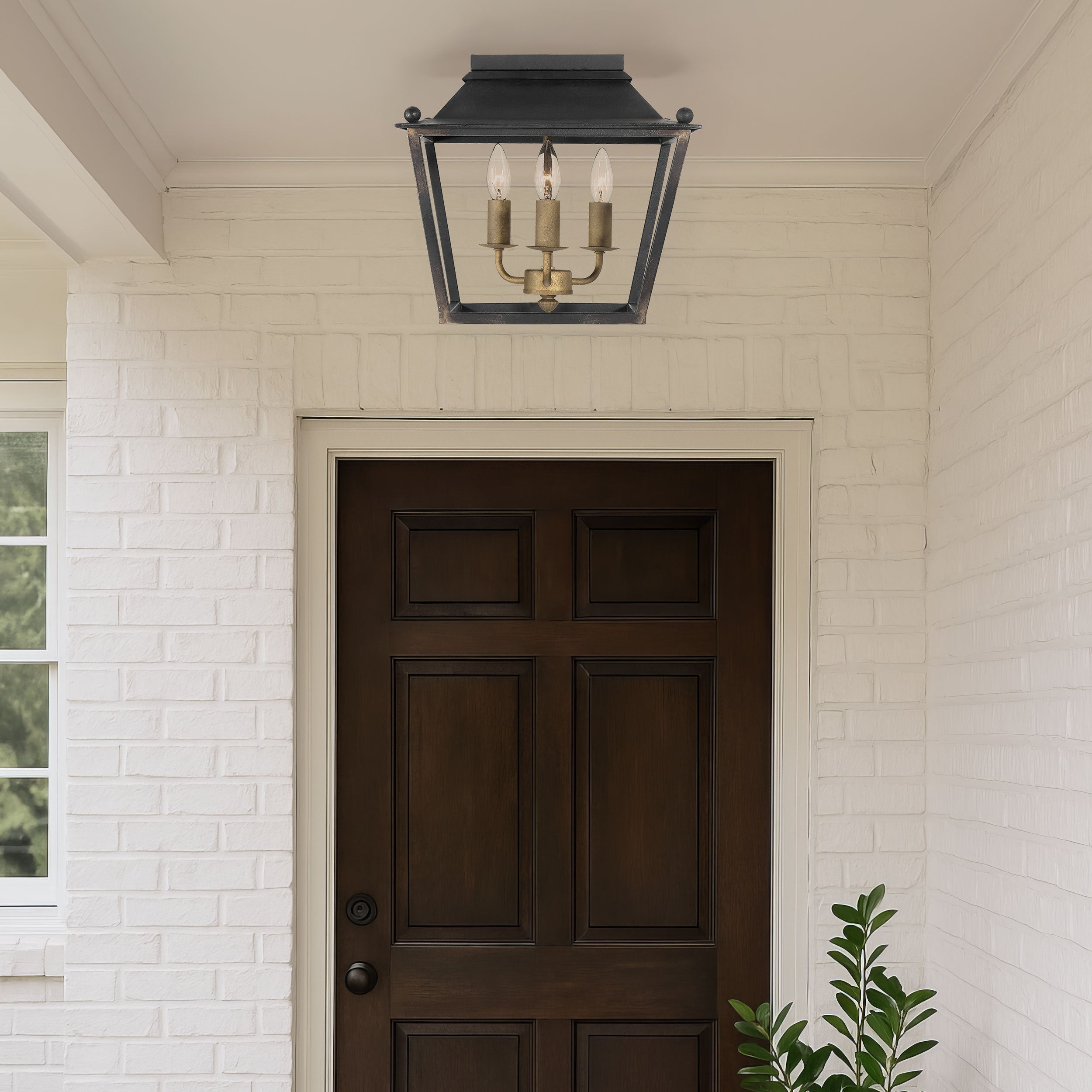 Golden Lighting Christoff 3-light Flush Mount in Antique Black Iron