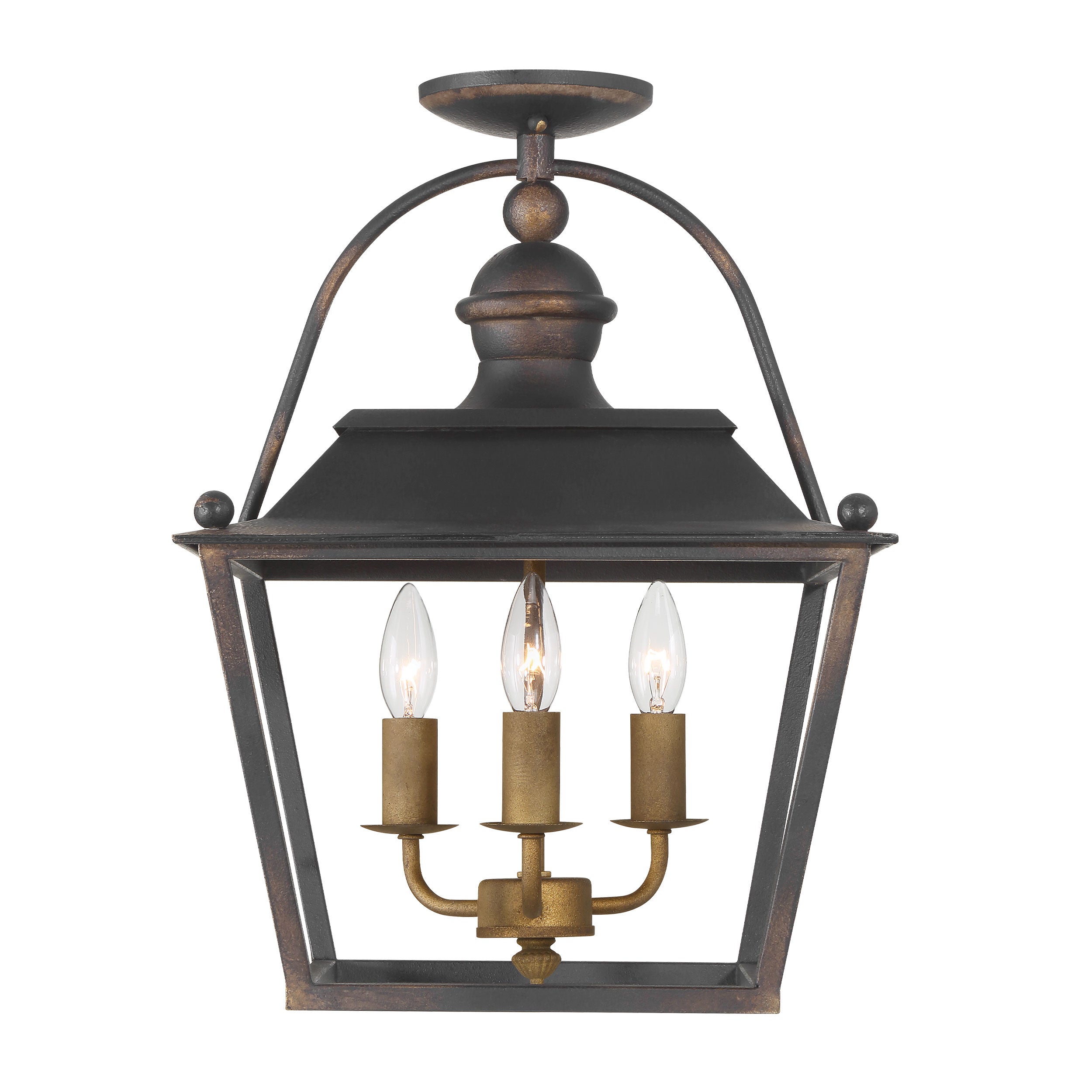 Golden Lighting Christoff 3-light Semi-Flush Mount in Antique Black Iron - - Golden Lighting