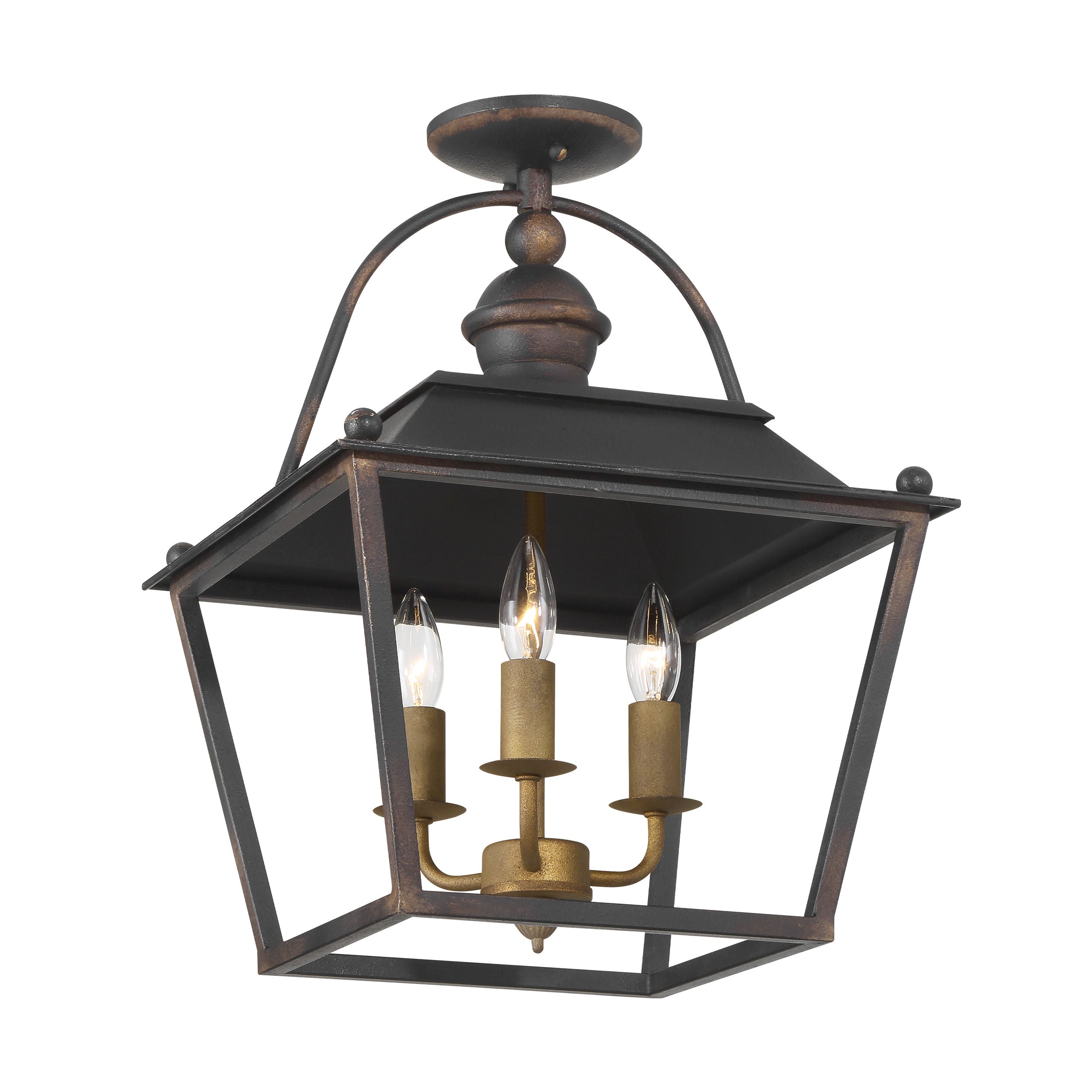 Golden Lighting Christoff 3-light Semi-Flush Mount in Antique Black Iron - - Golden Lighting