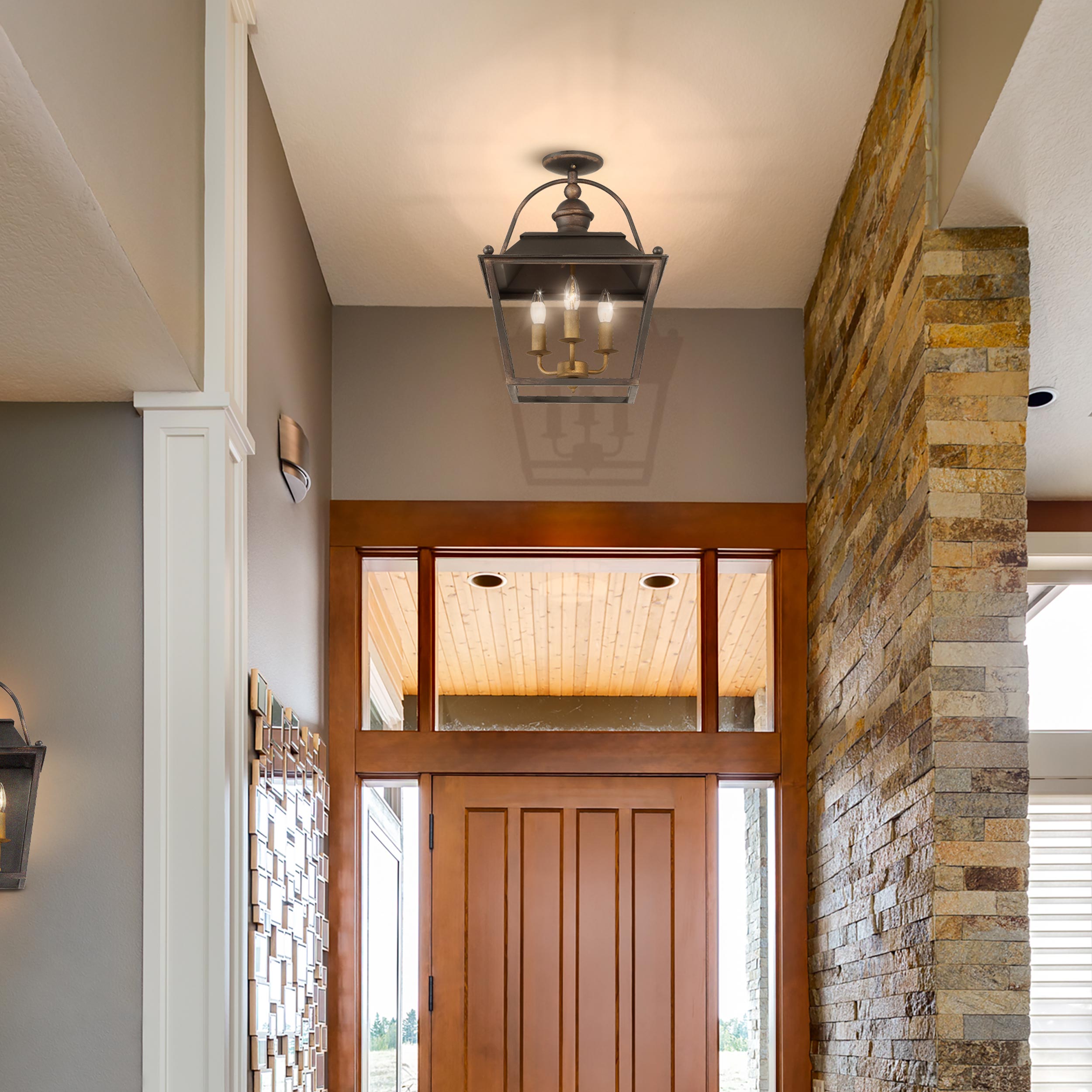 Golden Lighting Christoff 3-light Semi-Flush Mount in Antique Black Iron