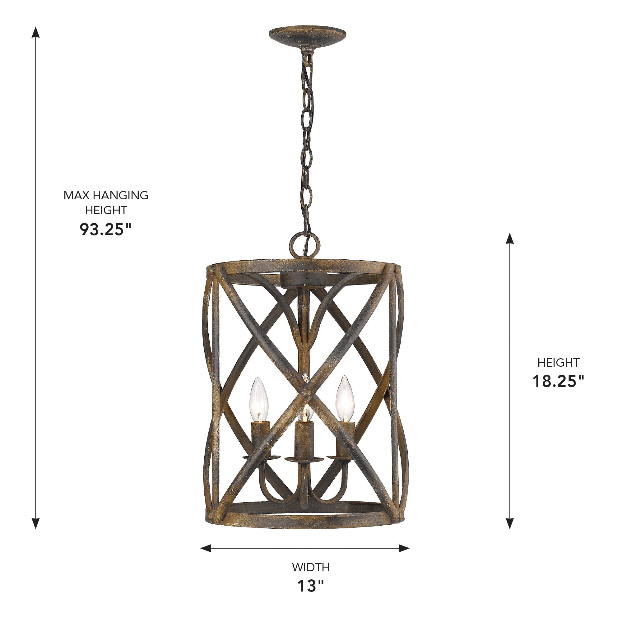 Golden Lighting Alcott 3-light Pendant in Antique Black Iron - - Golden Lighting