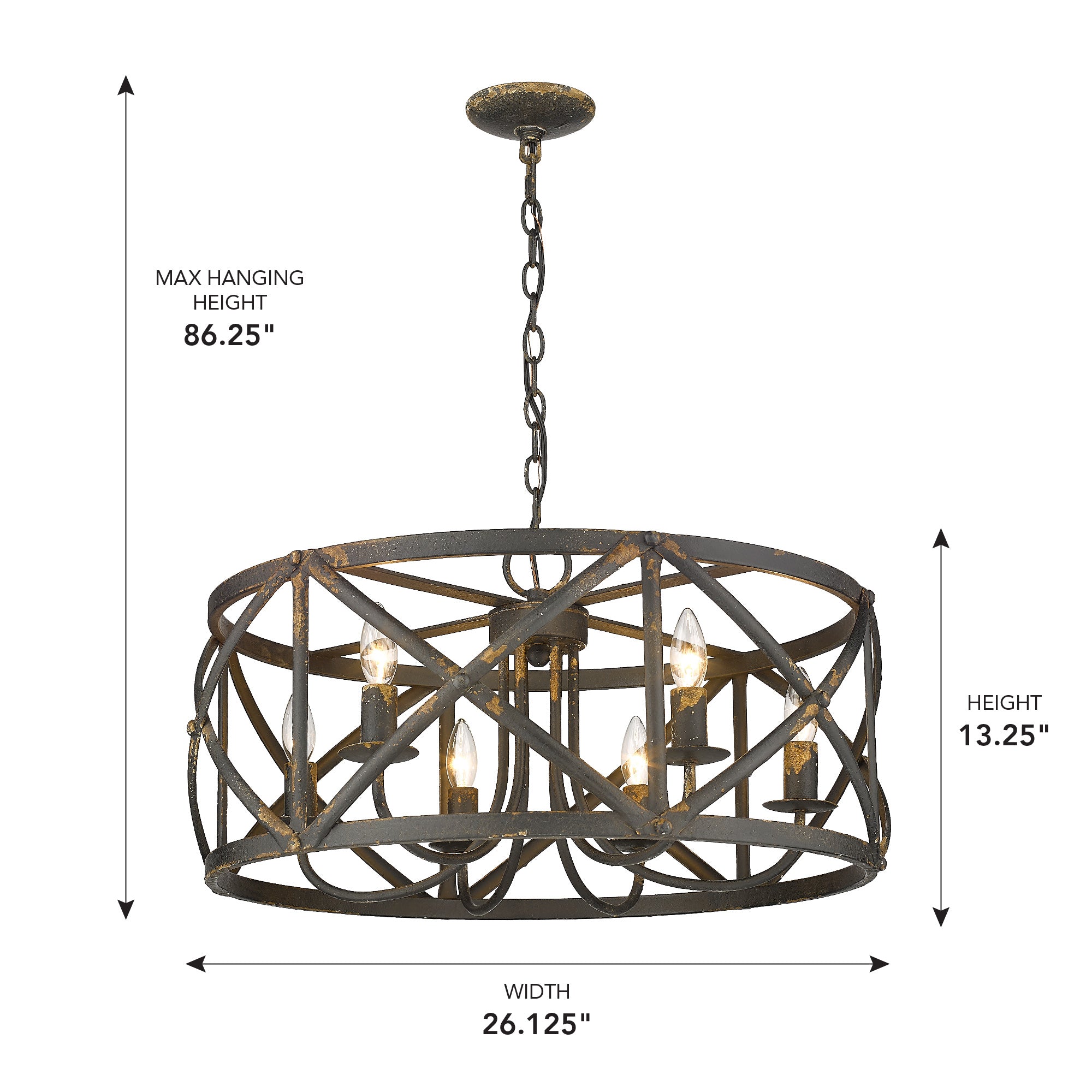 Golden Lighting Alcott 6-light Chandelier in Antique Black Iron - - Golden Lighting