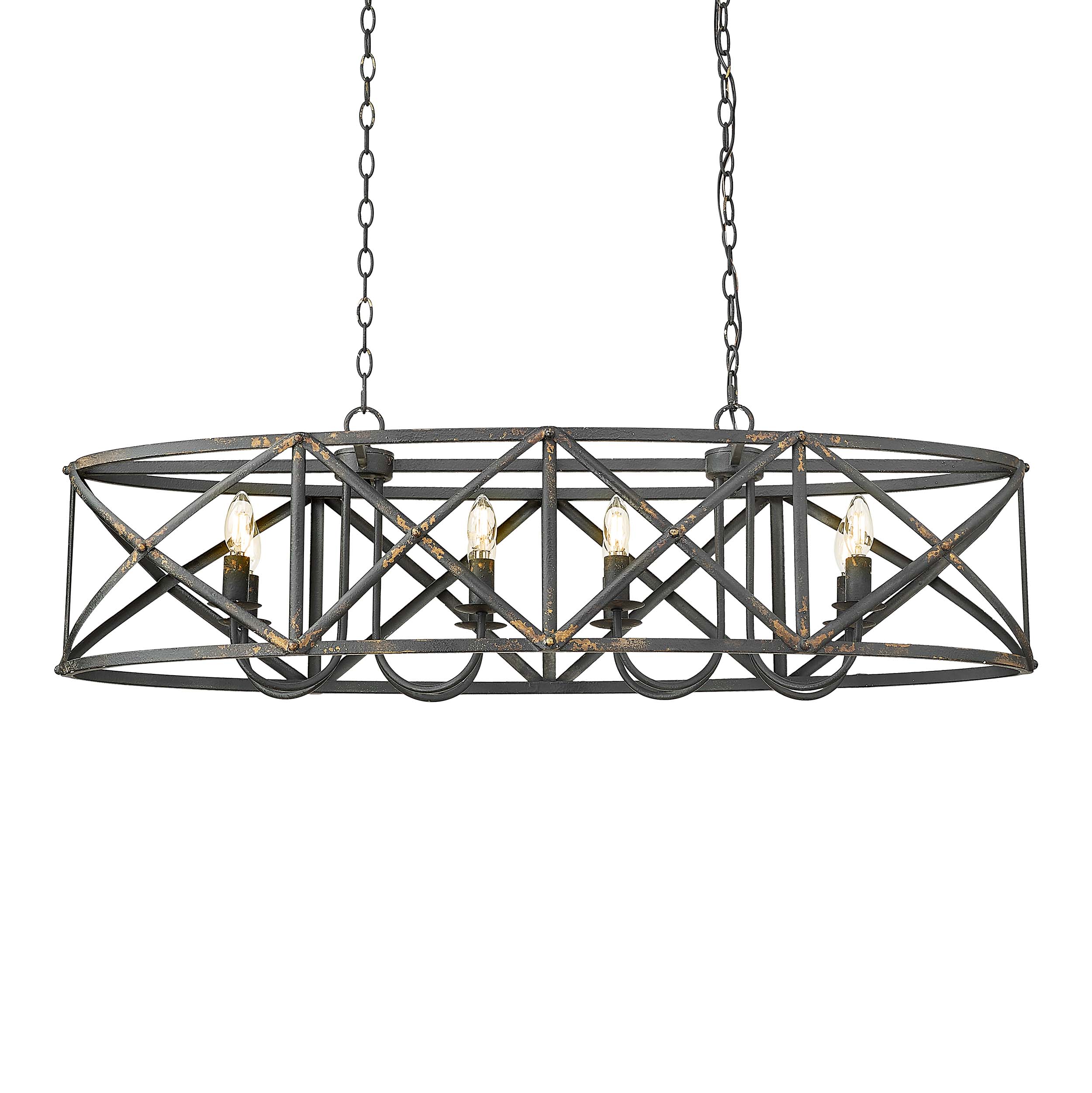 Golden Lighting Alcott 8-light Island Light in Antique Black Iron