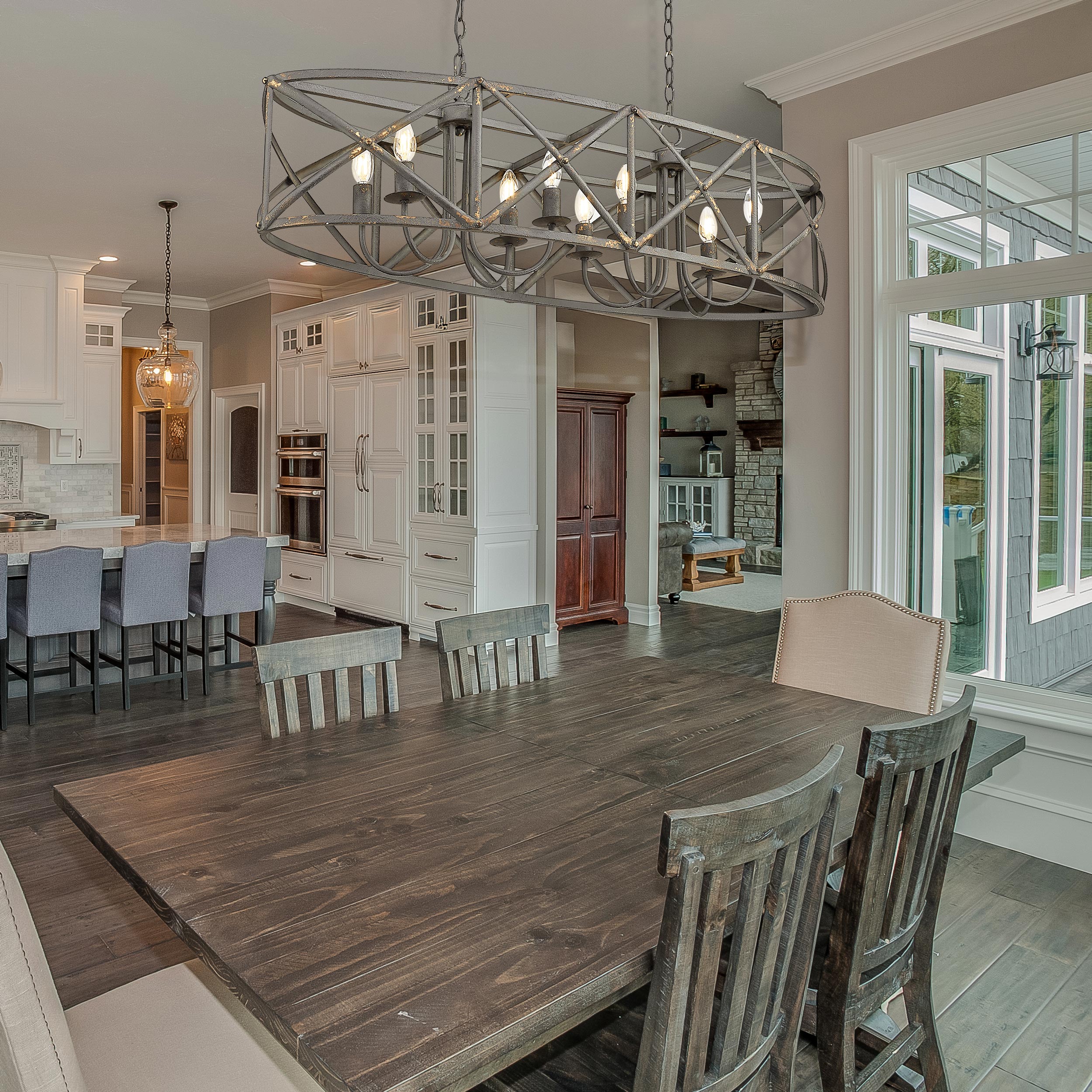 Golden Lighting Alcott 8-light Island Light in Antique Black Iron