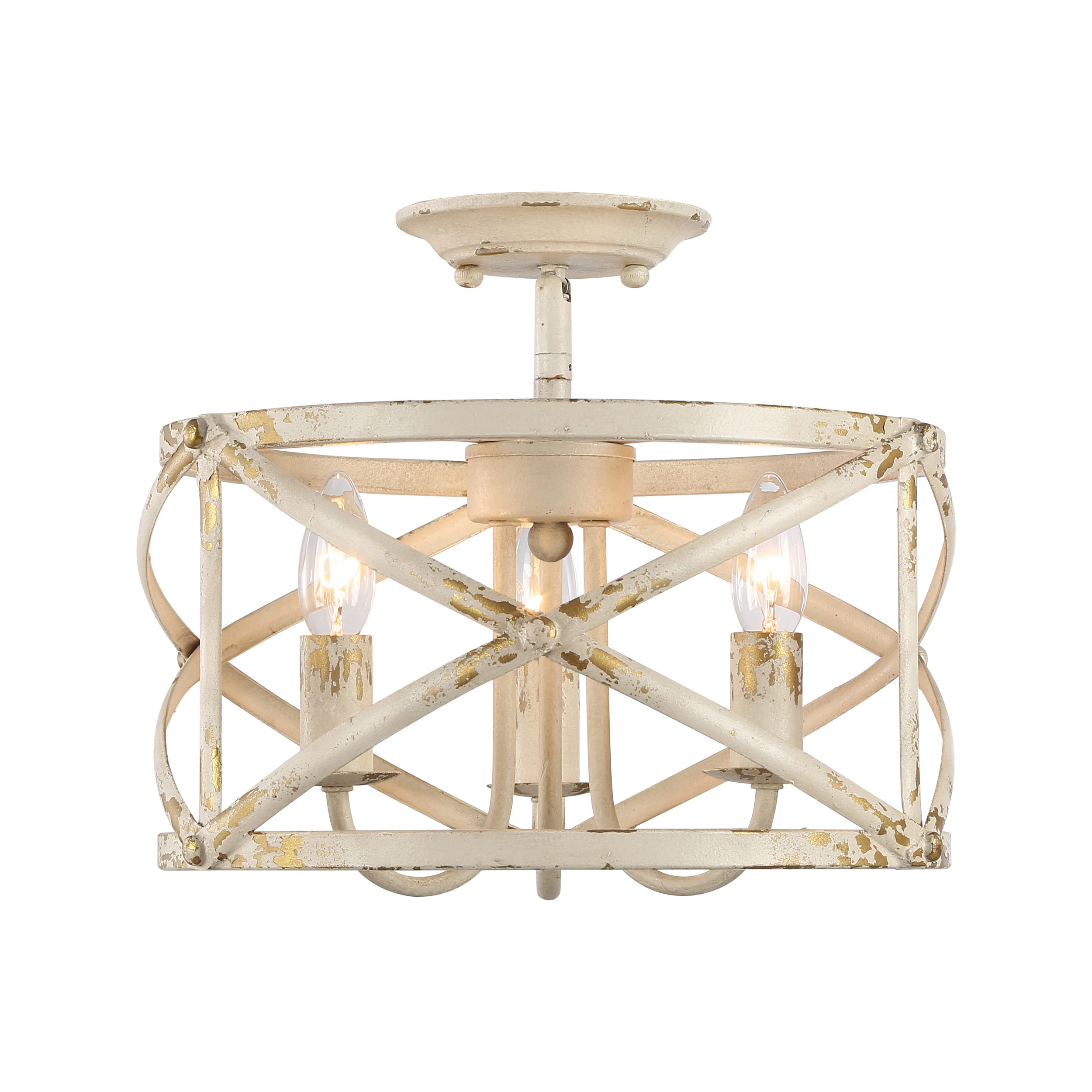 Golden Lighting Alcott 3-light Semi-Flush Mount in Antique Ivory