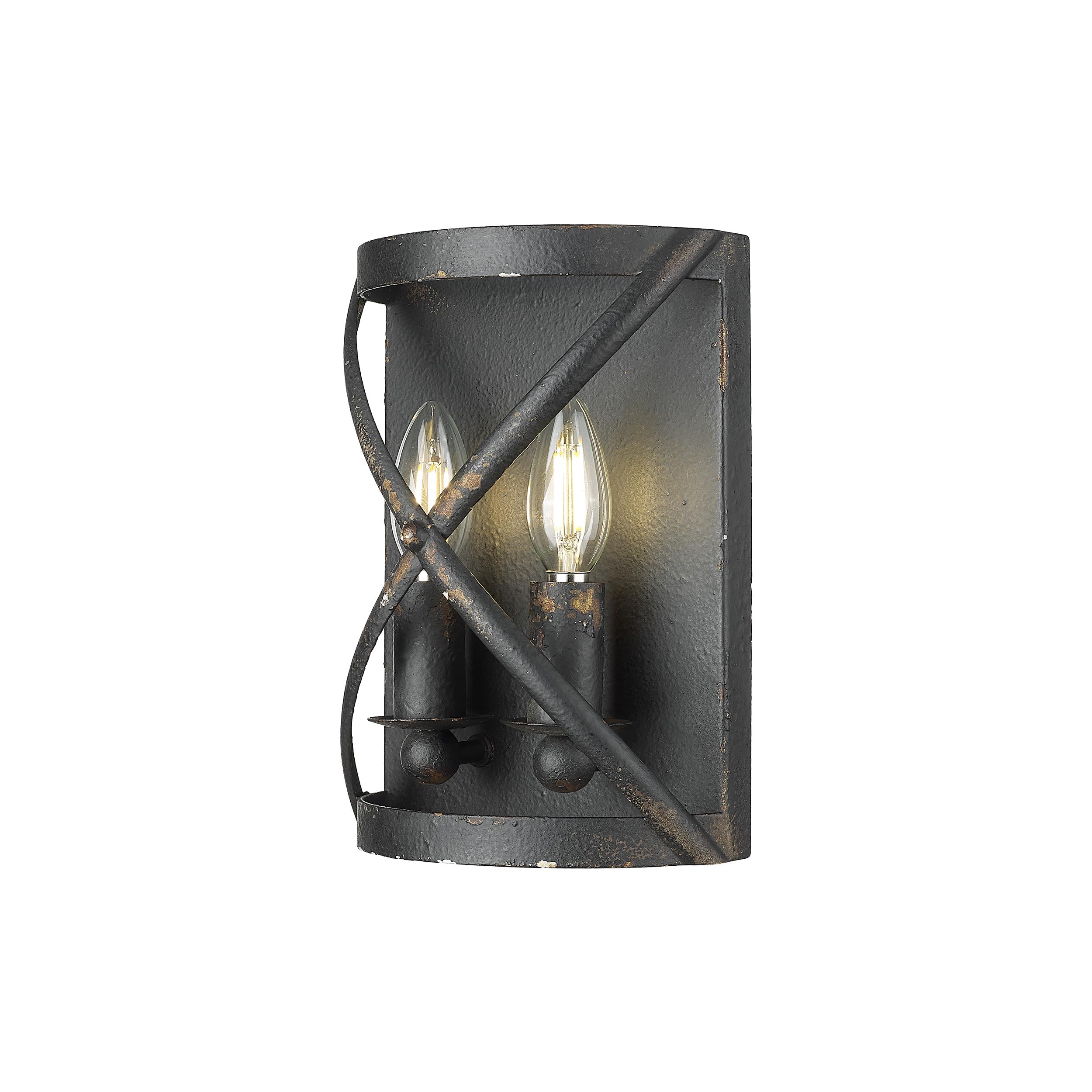 Alcott 2 Light Wall Sconce in Antique Black Iron with No Shade - Default Title - Golden Lighting