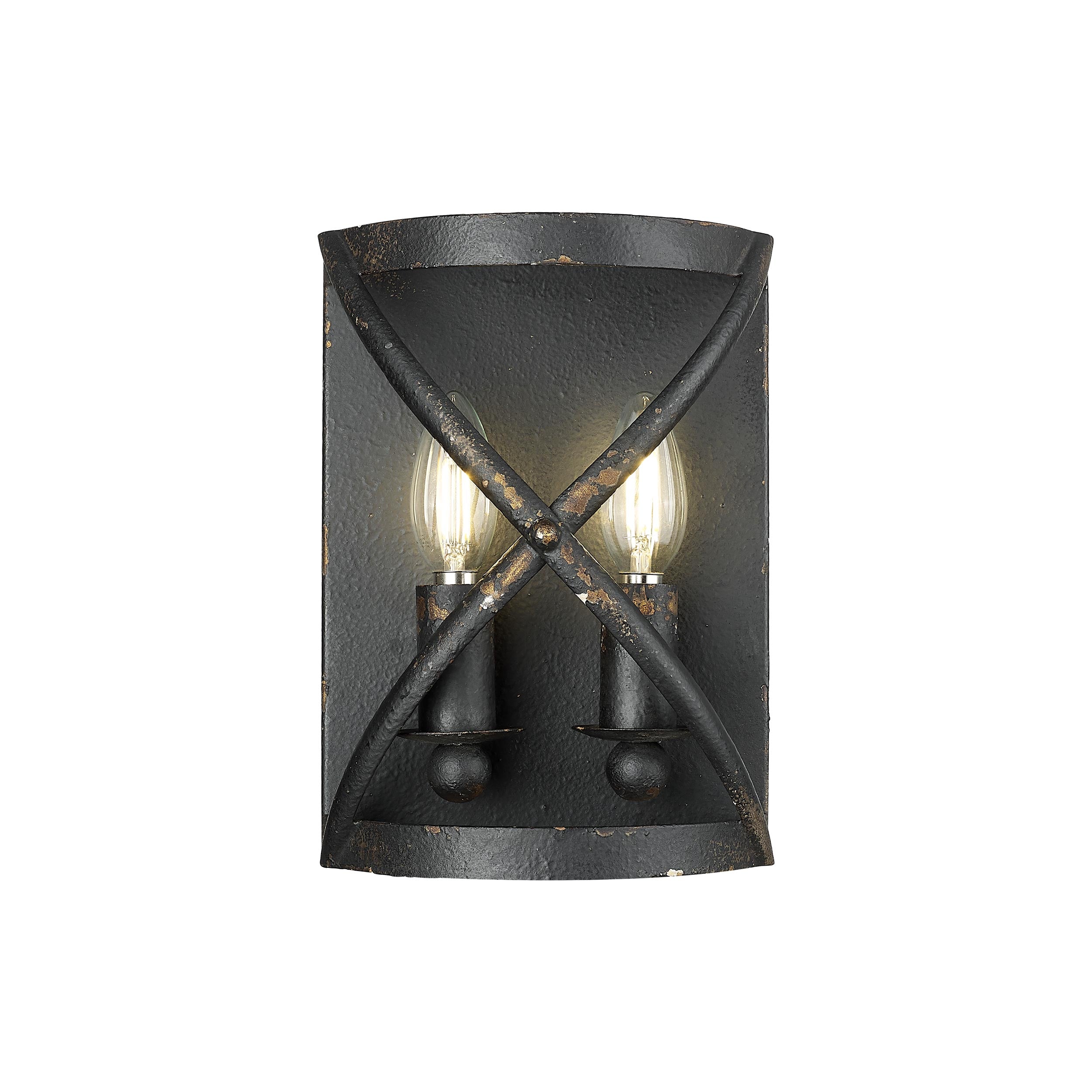 Alcott 2 Light Wall Sconce in Antique Black Iron with No Shade - - Golden Lighting