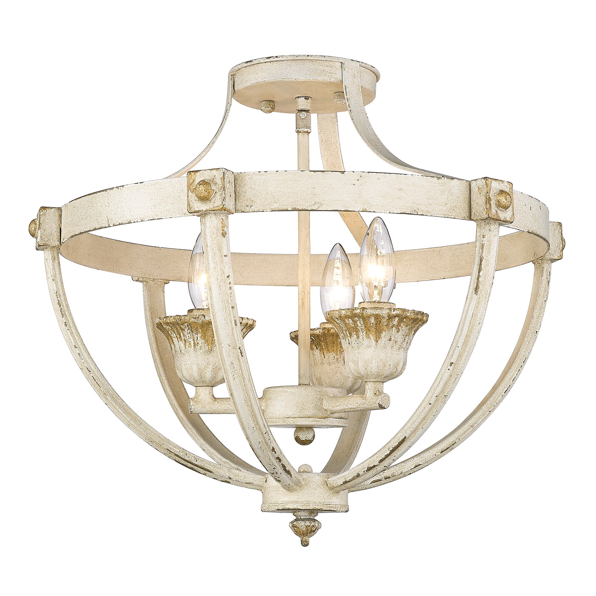 Jules 3 Light Semi-Flush in Antique Ivory - - Golden Lighting