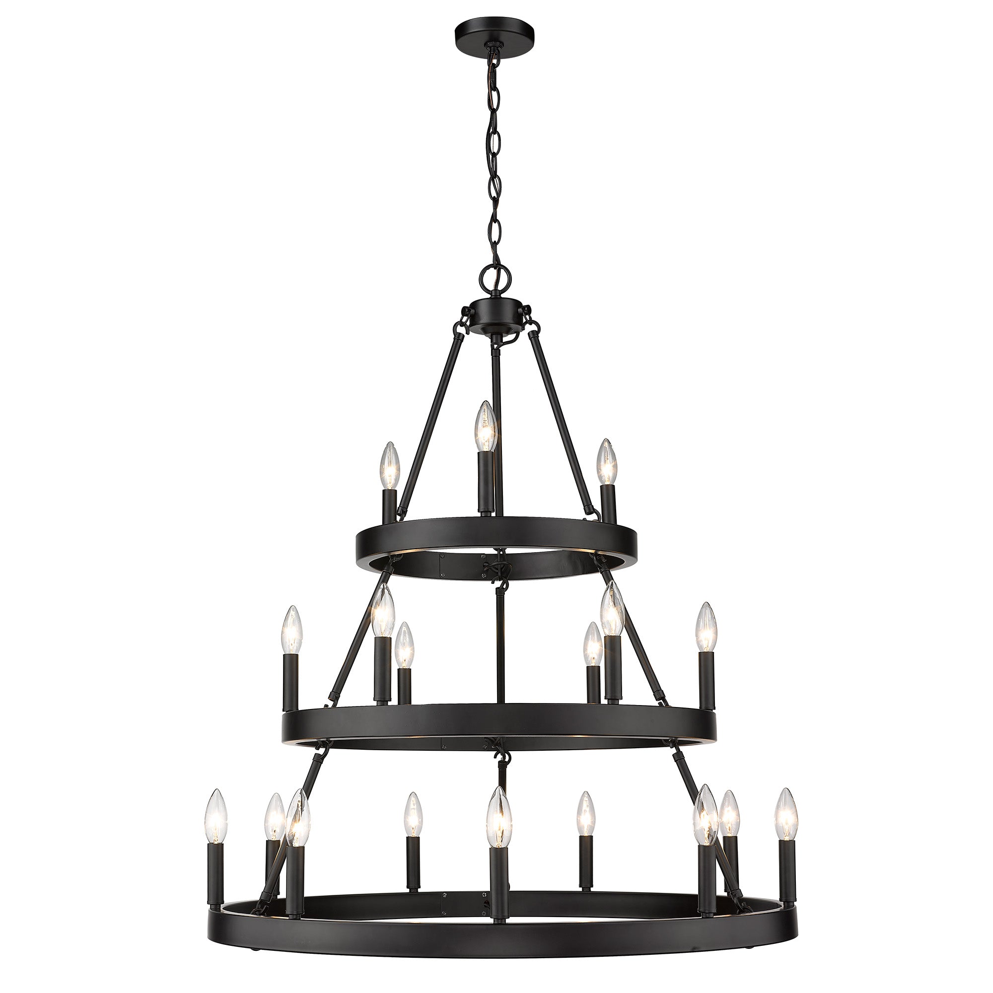 Golden Lighting Alastair 18-light 3-tier Chandelier (3+6+9) in Matte Black - - Golden Lighting