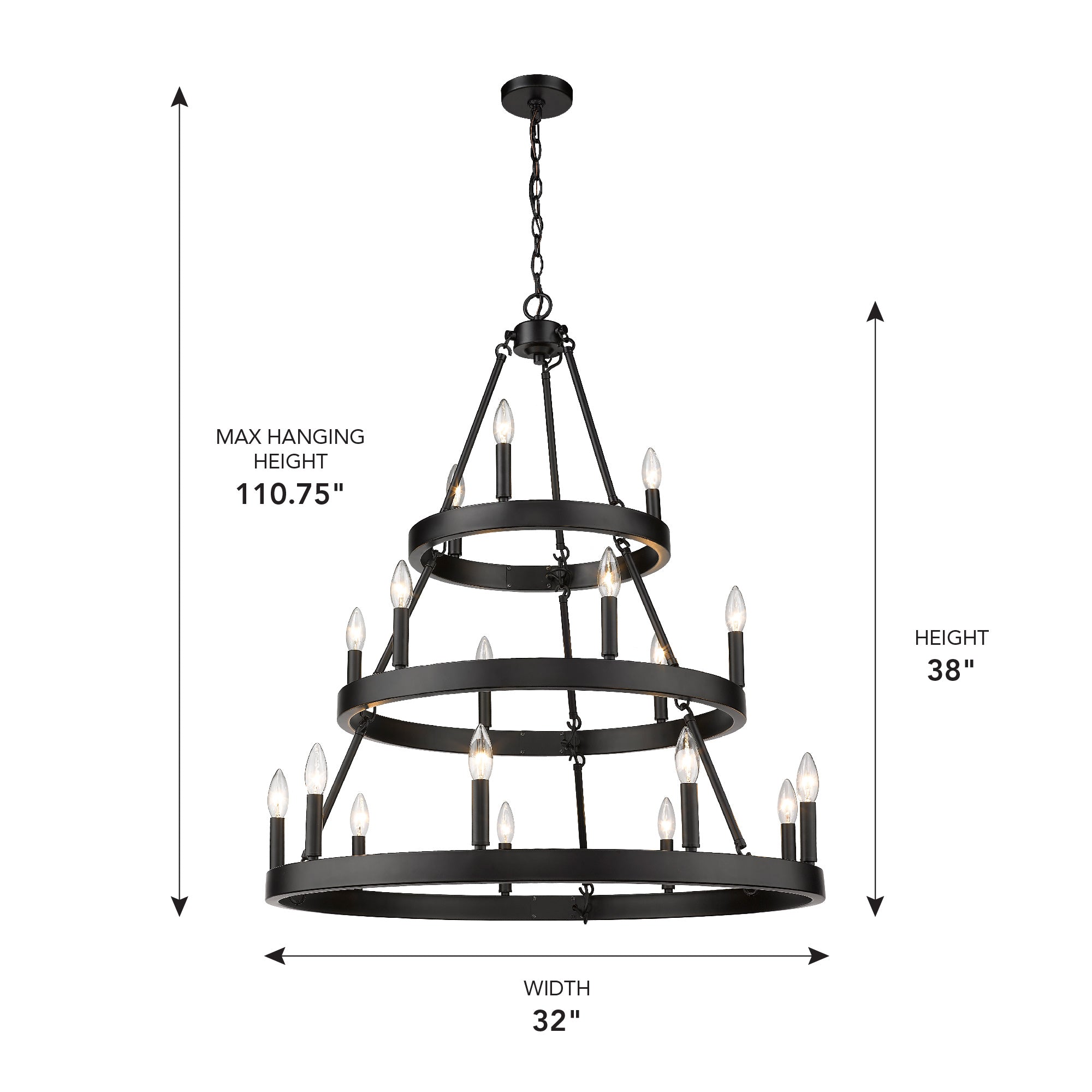 Golden Lighting Alastair 18-light 3-tier Chandelier (3+6+9) in Matte Black - - Golden Lighting