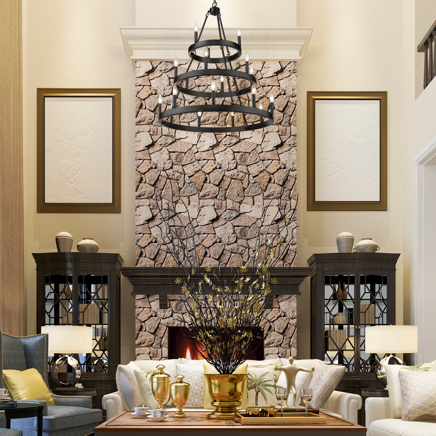 Golden Lighting Alastair 18-light 3-tier Chandelier (3+6+9) in Matte Black - - Golden Lighting