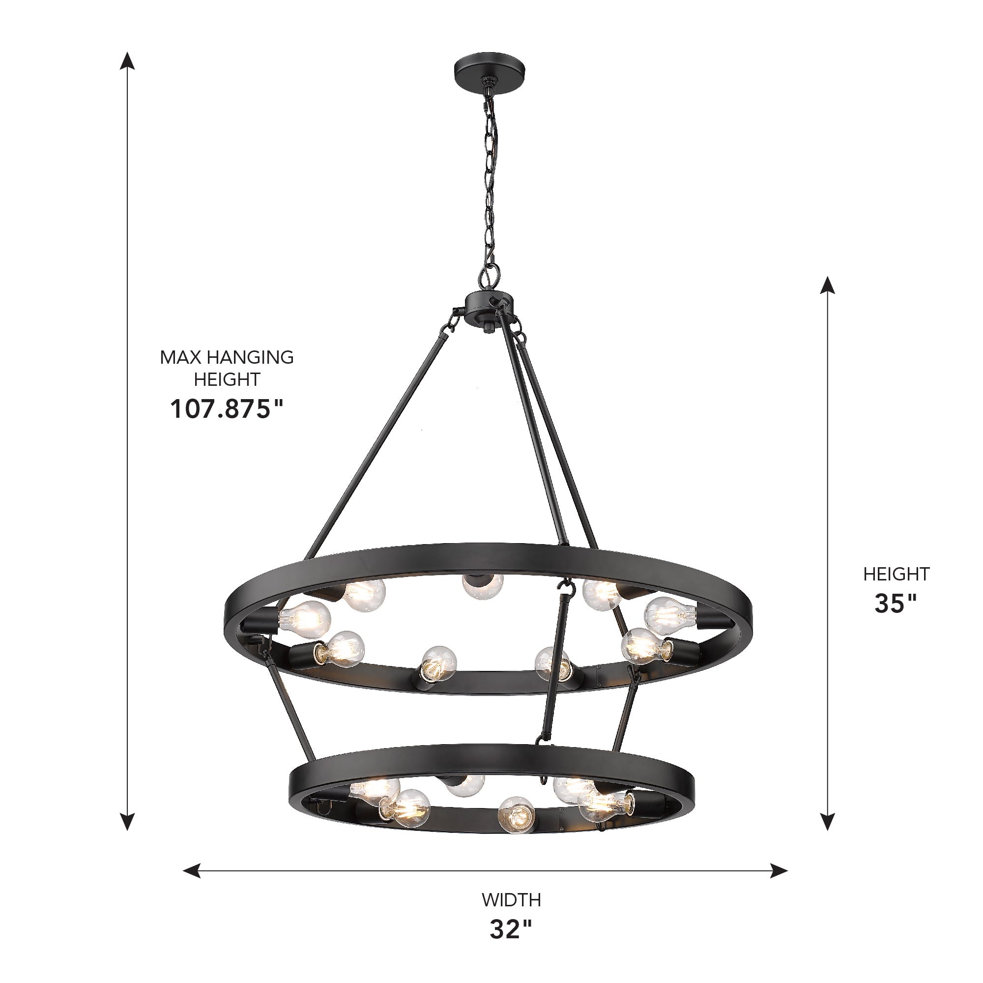 Golden Lighting Castile 15-light 2-tier Chandelier (9+6) in Matte Black - - Golden Lighting