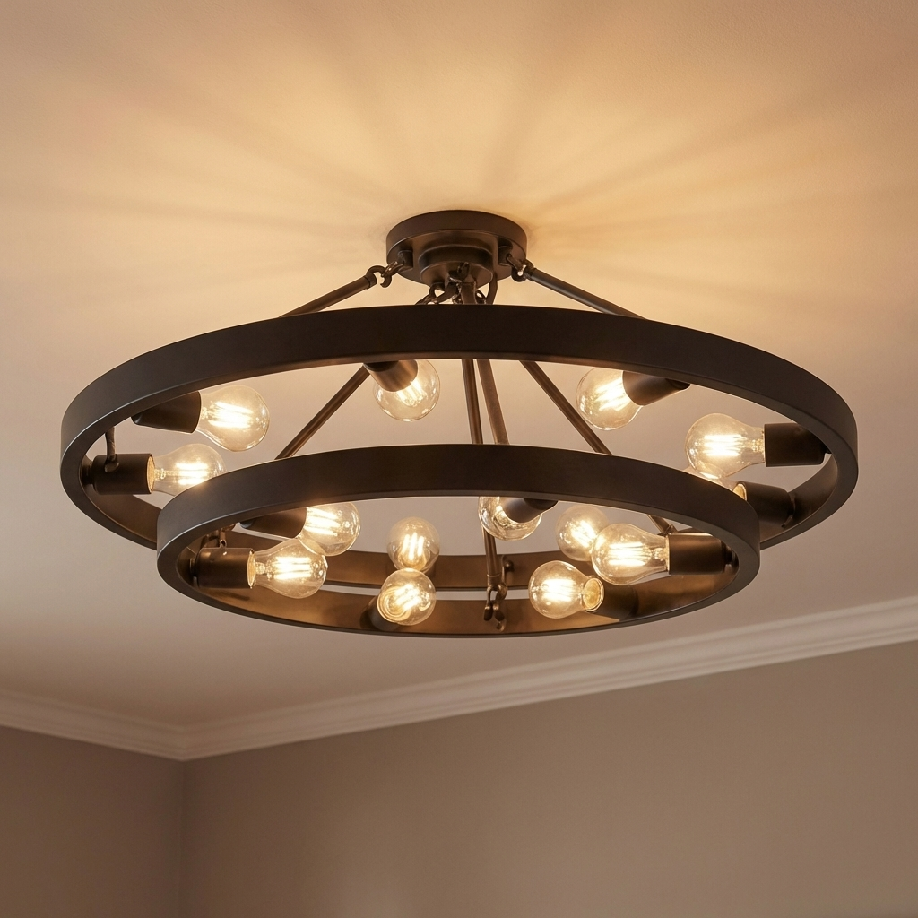Castile 15-light Semi-Flush Mount in Matte Black, alternate view - Golden Lighting