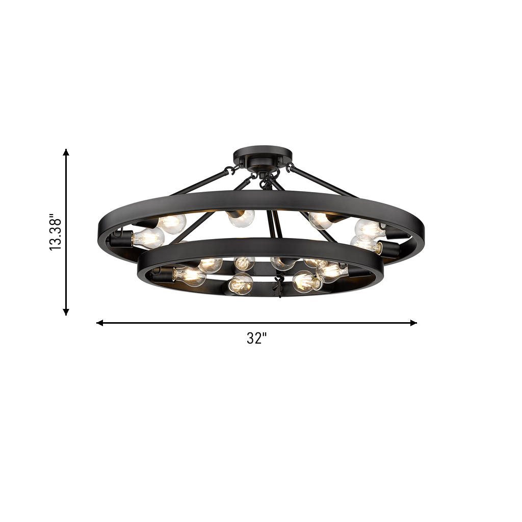 Castile 15-light Semi-Flush Mount in Matte Black, dimensions diagram - Golden Lighting