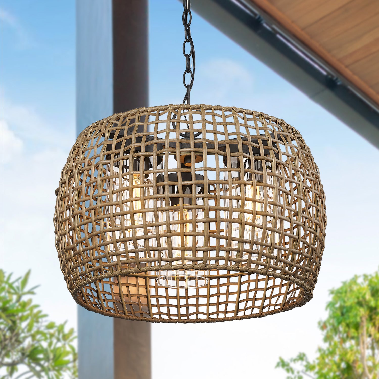 Golden Lighting Piper 3-light Outdoor Pendant in Natural Black - - Golden Lighting