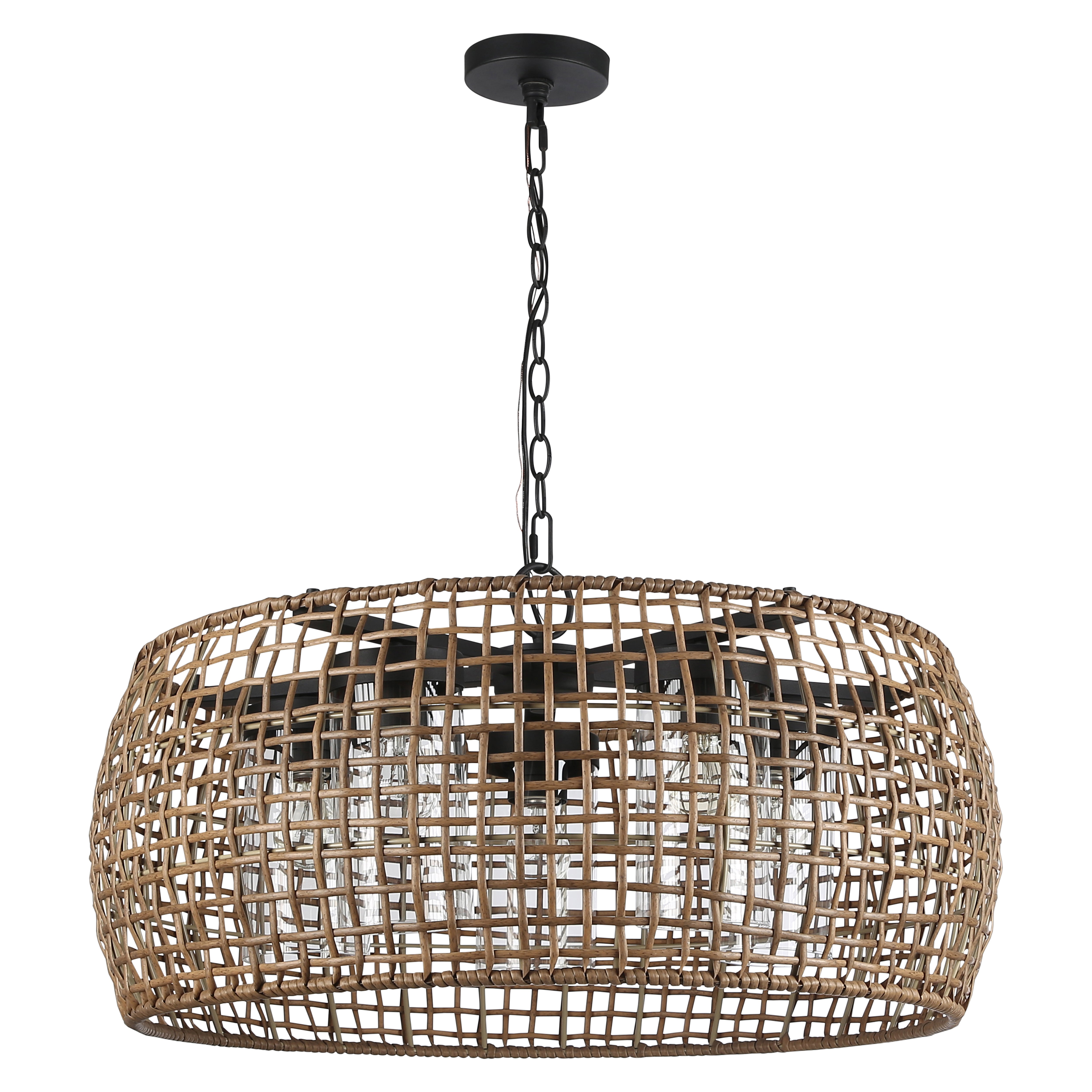 Piper 5 Light Pendant - Outdoor in Natural Black with Maple All-Weather Wicker Shade - - Golden Lighting