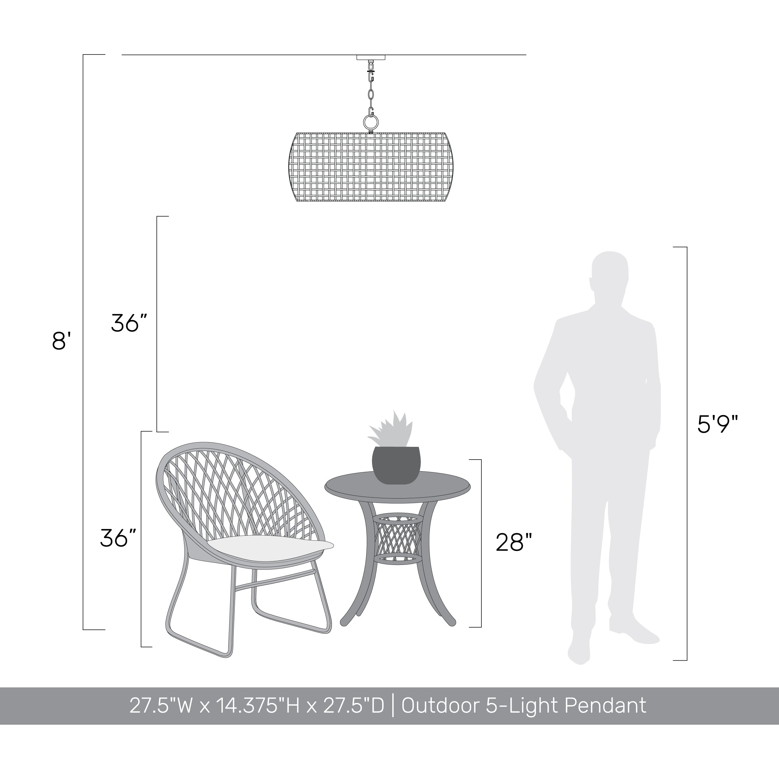 Golden Lighting Piper 5-light Outdoor Pendant in Natural Black - - Golden Lighting