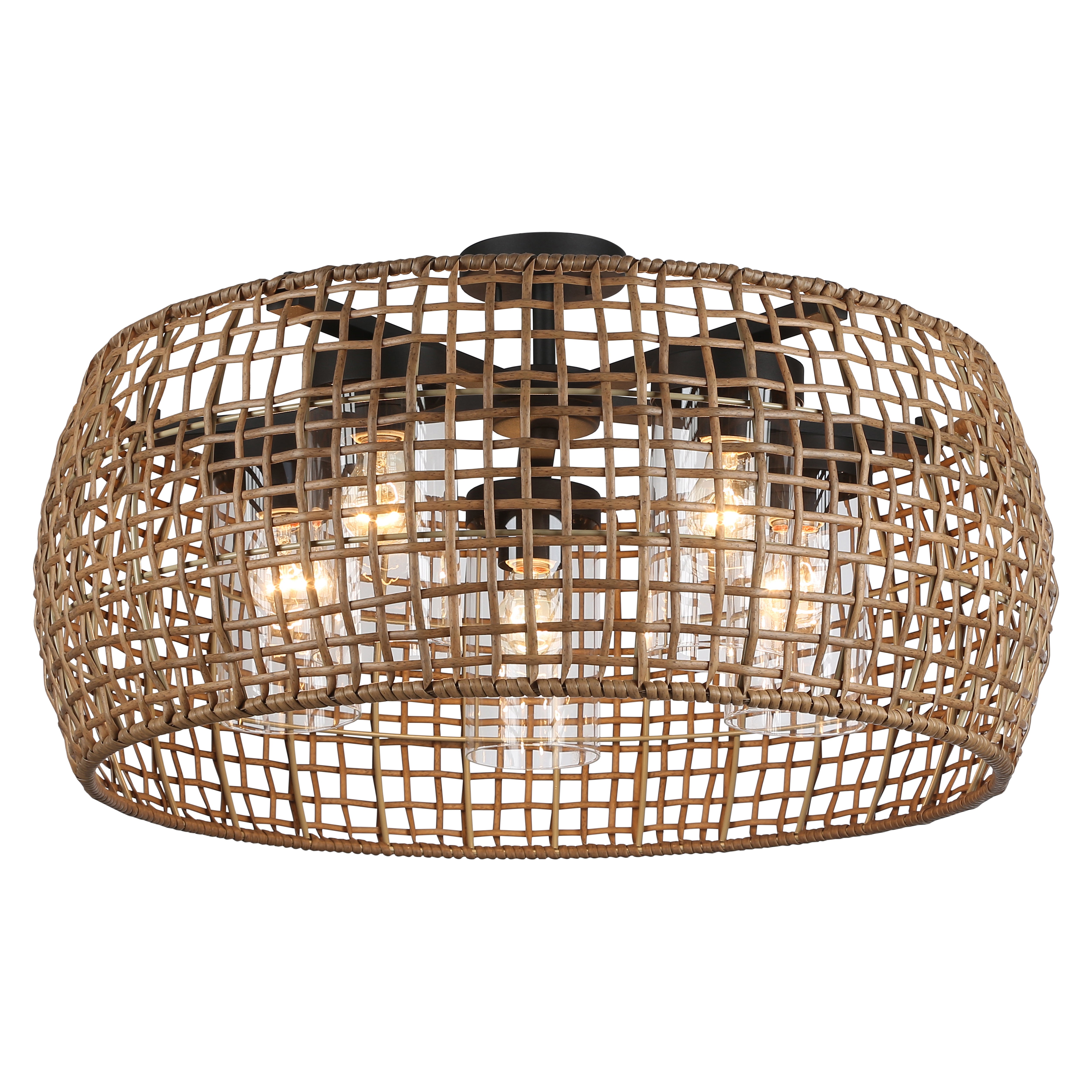 Piper 5 Light Semi-Flush - Outdoor in Natural Black with Maple All-Weather Wicker Shade - Default Title - Golden Lighting