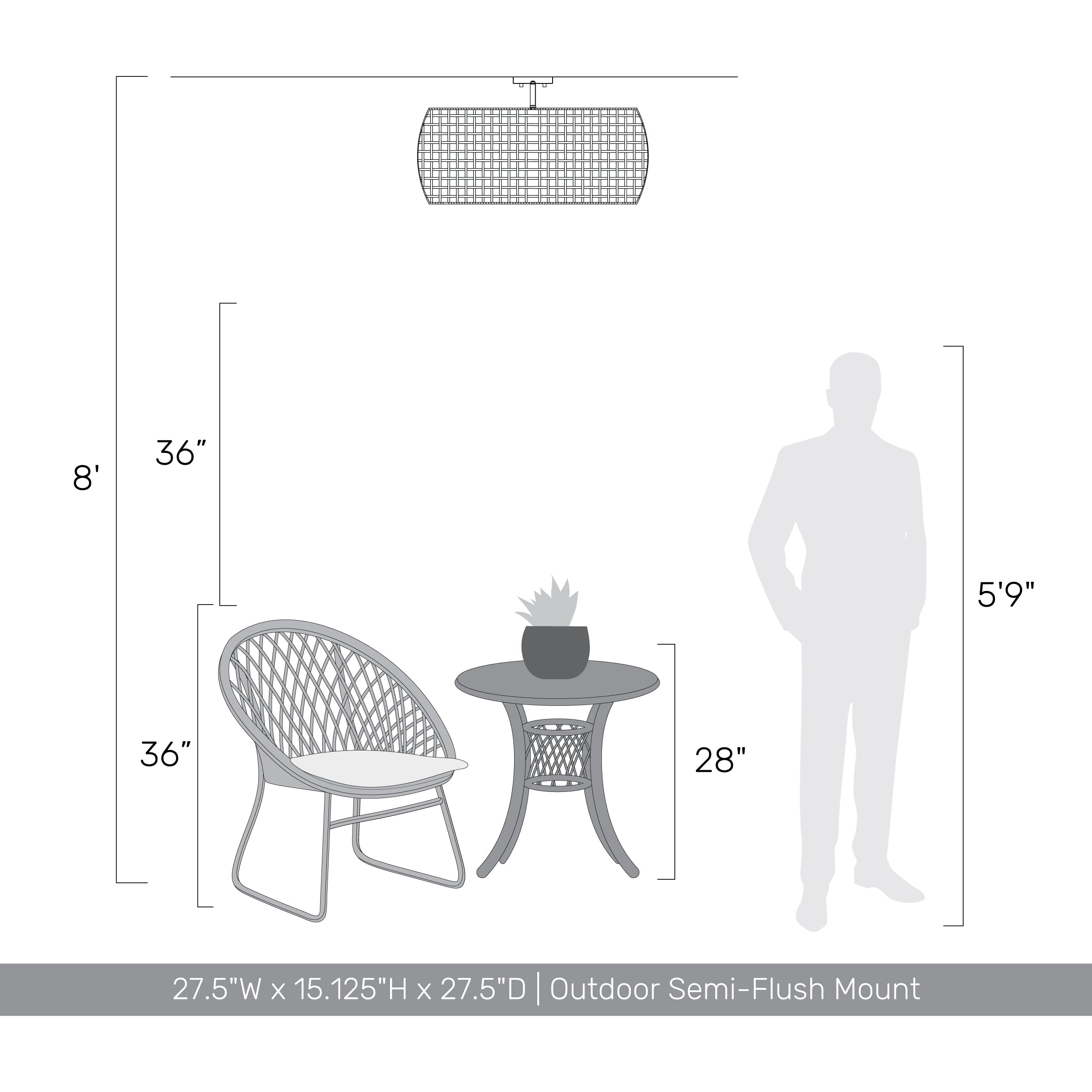 Golden Lighting Piper 5-light Outdoor Ceiling in Natural Black - - Golden Lighting