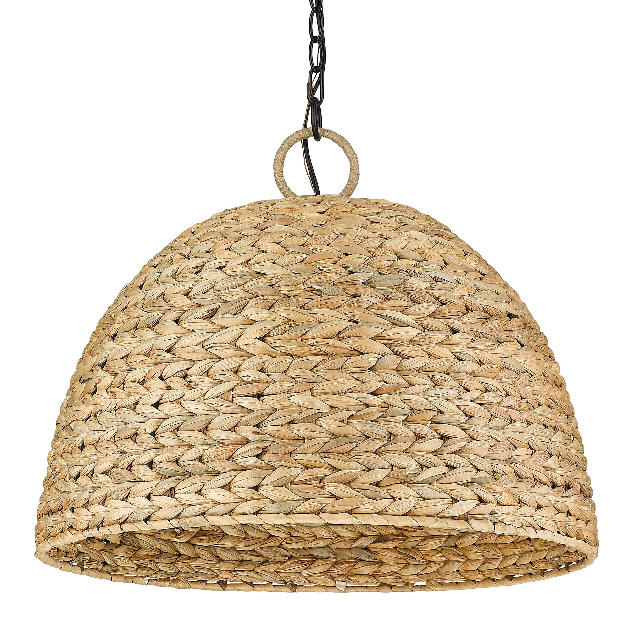 Golden Lighting Rue 5-light Pendant in Matte Black and Woven Sweet Grass shade - - Golden Lighting