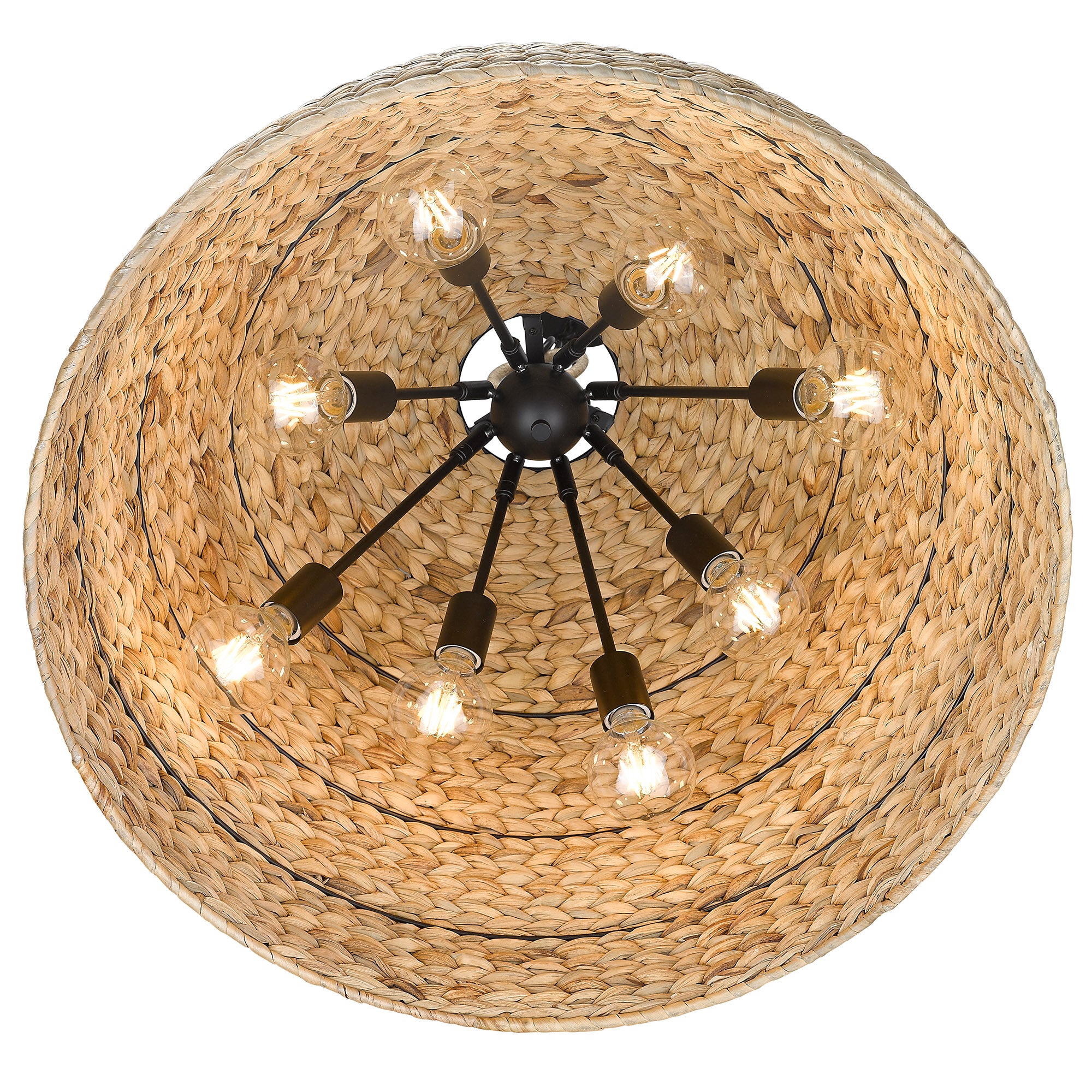 Golden Lighting Rue 8-light Chandelier in Matte Black and Woven Sweet Grass shade - - Golden Lighting