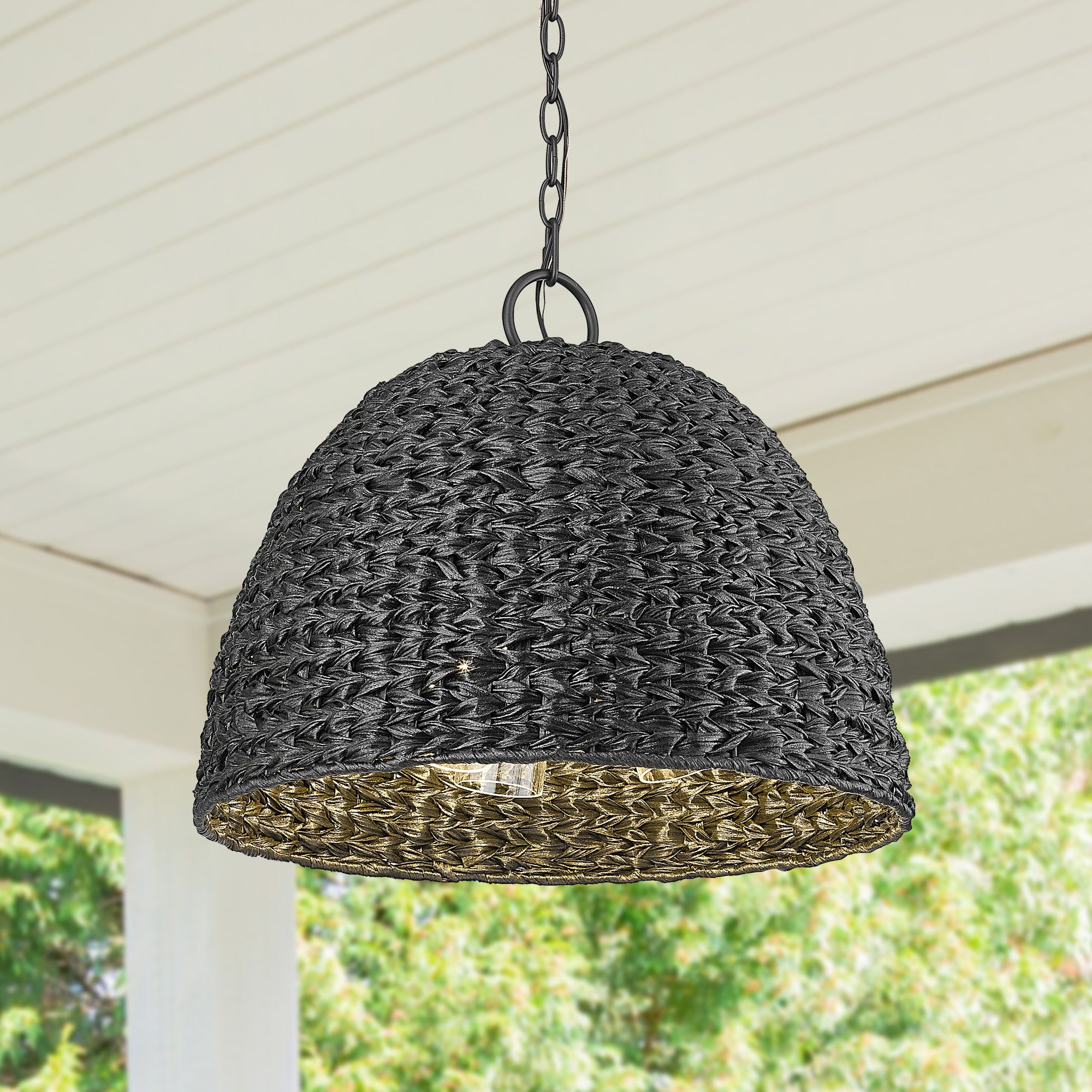 Golden Lighting Rue 3-light Outdoor Pendant in Natural Black - - Golden Lighting