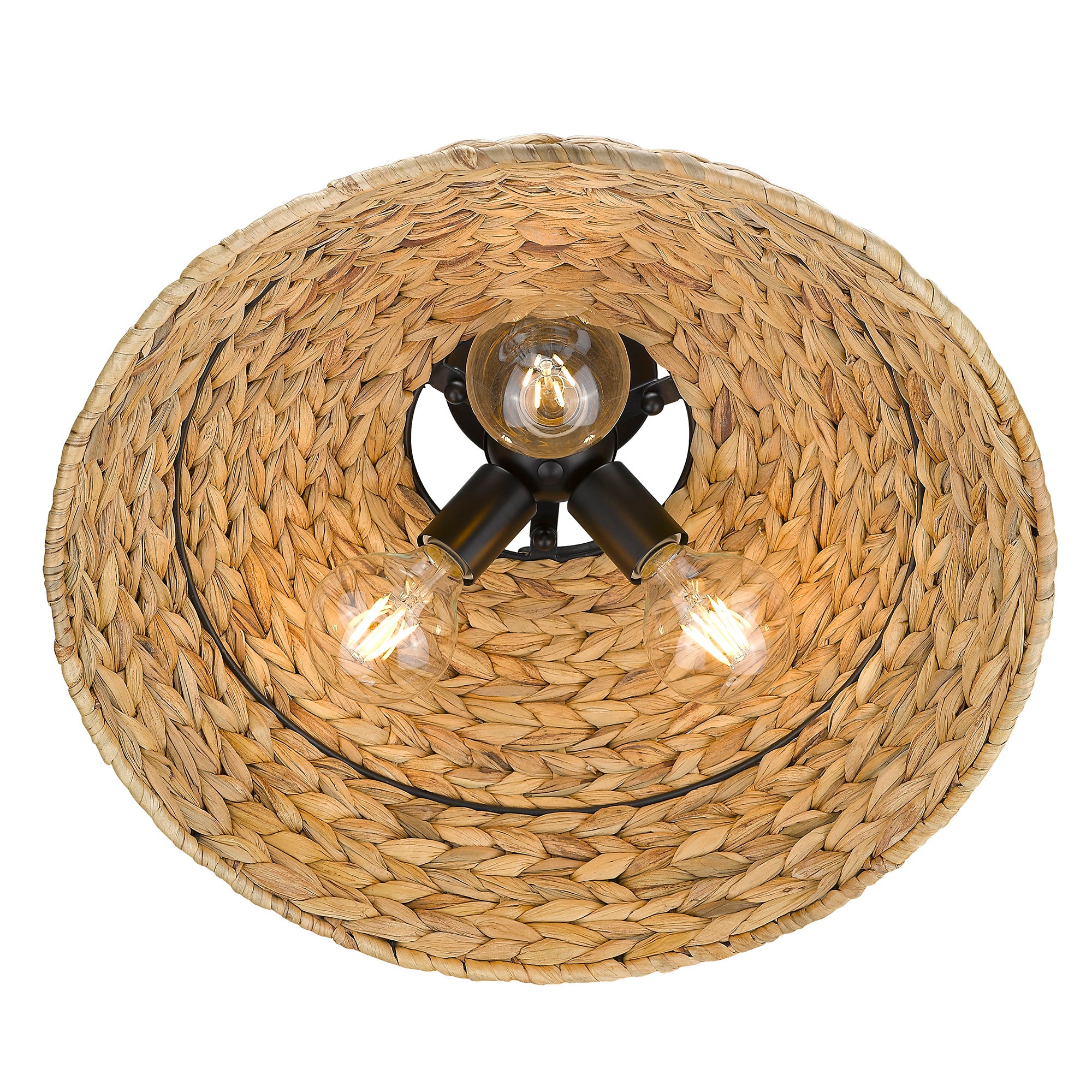 Golden Lighting Rue 3-light Semi-Flush Mount in Matte Black and Woven Sweet Grass shade - - Golden Lighting