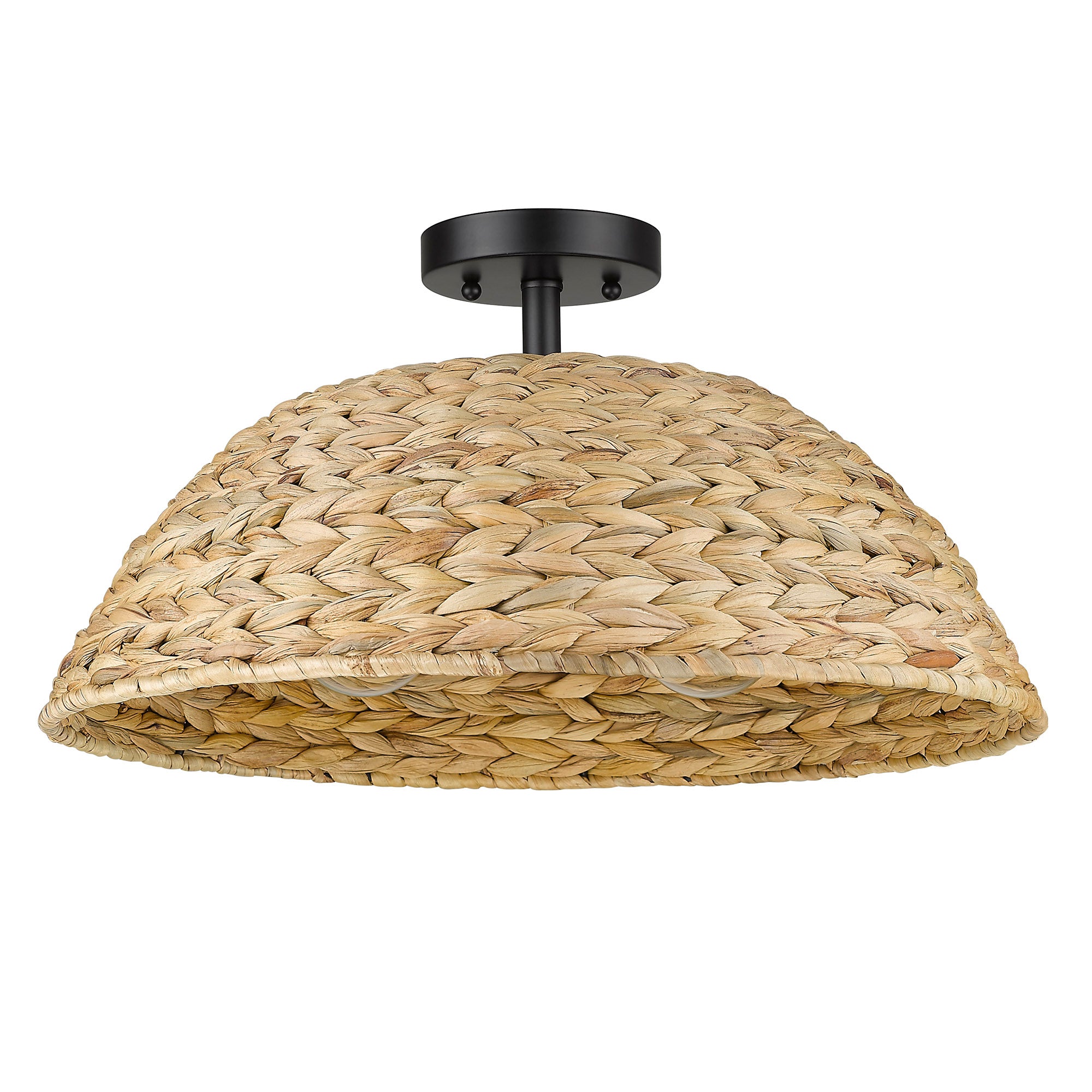 Golden Lighting Rue 3-light Semi-Flush Mount in Matte Black and Woven Sweet Grass shade