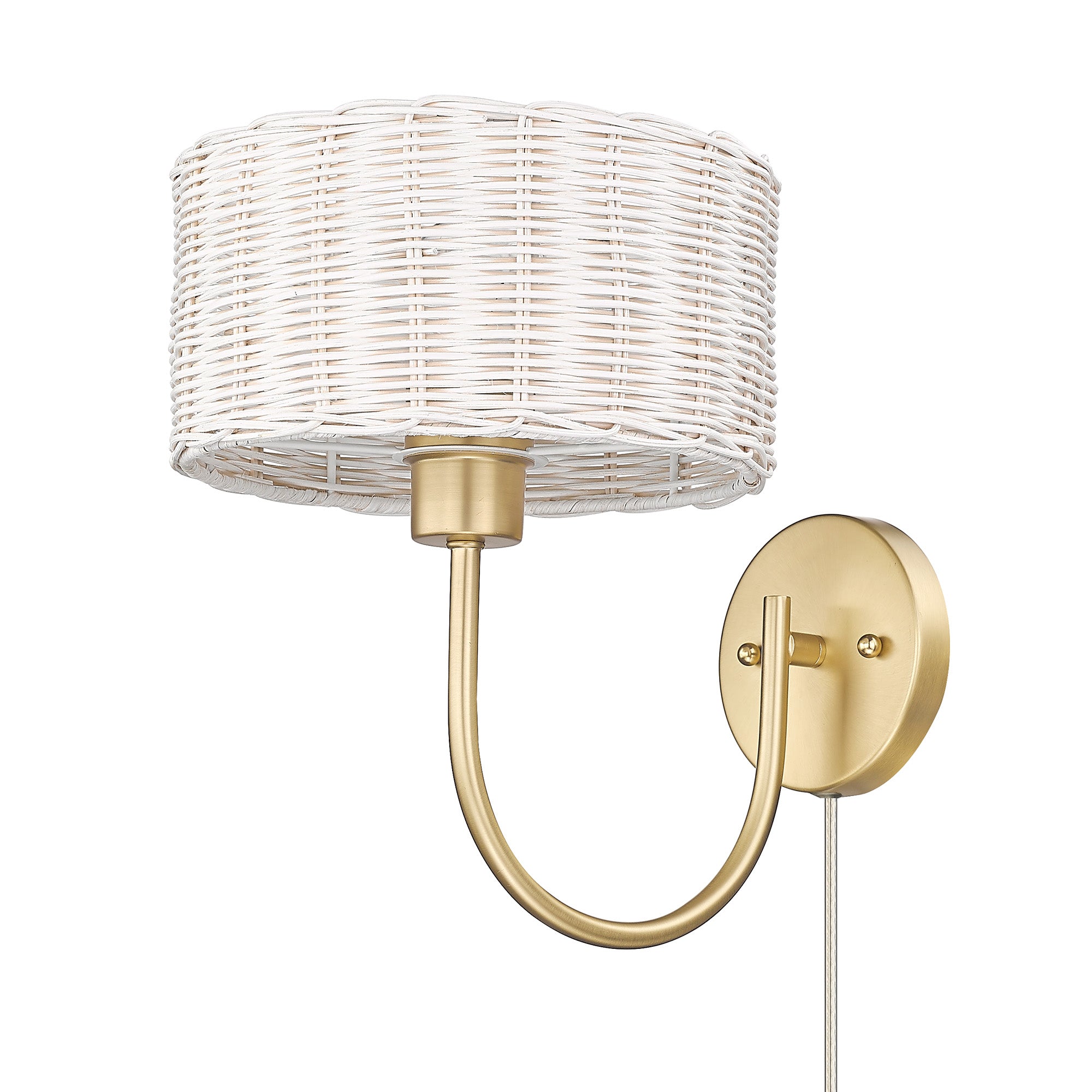 Erma BCB 1 Light Wall Sconce in Brushed Champagne Bronze with White Wicker Shade - - Golden Lighting