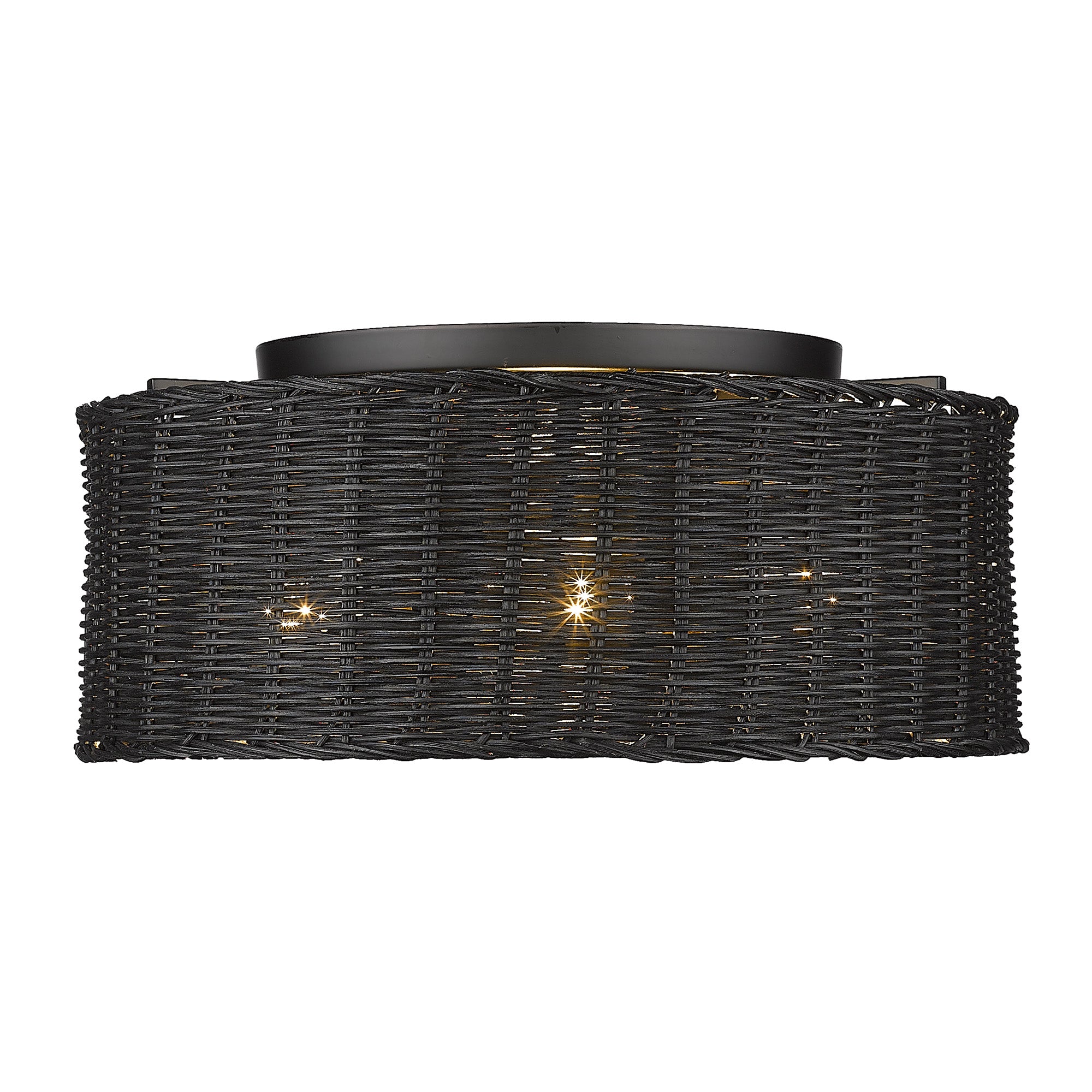 Erma Flush Mount in Matte Black and Black Wicker - Default Title - Golden Lighting