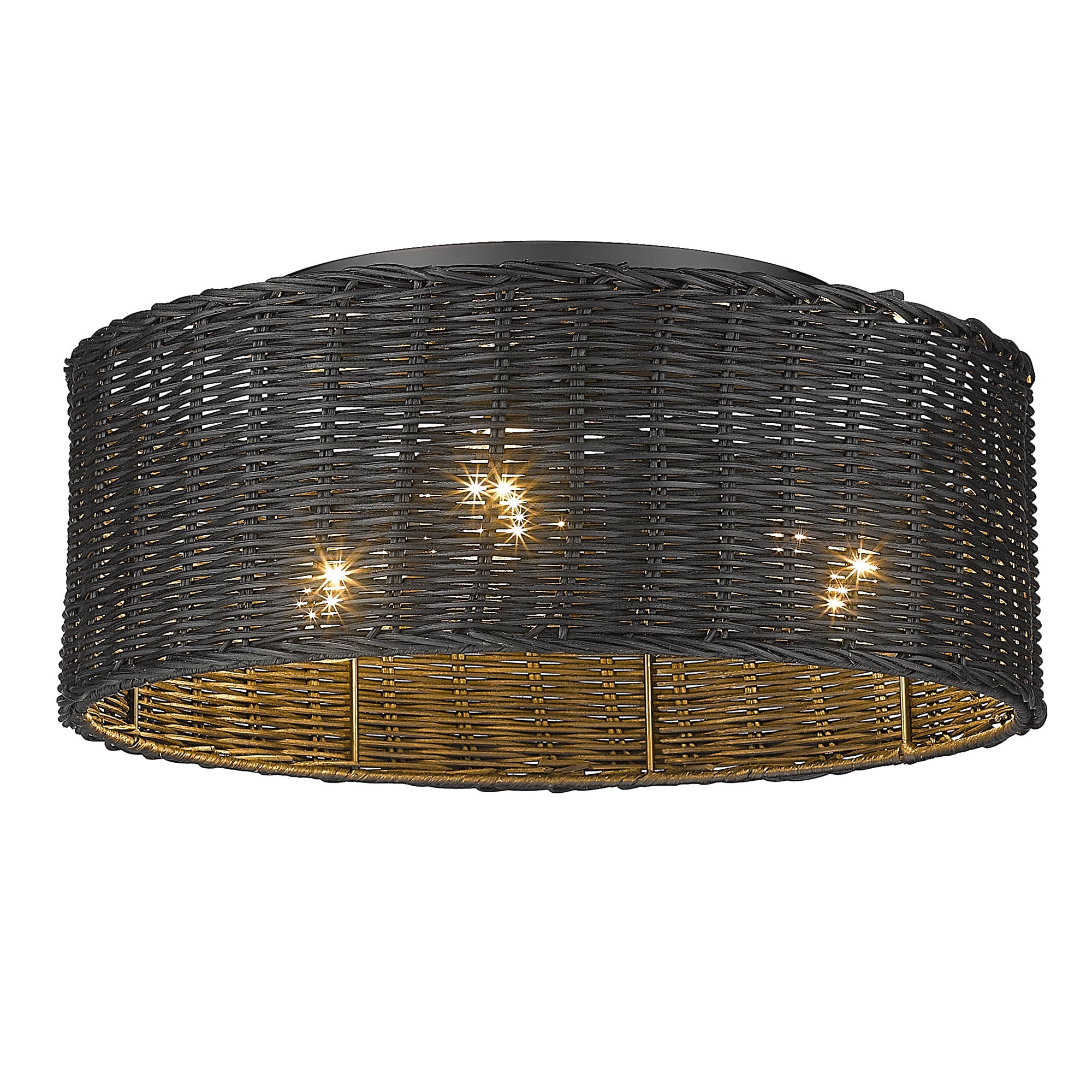 Erma Flush Mount in Matte Black and Black Wicker - - Golden Lighting