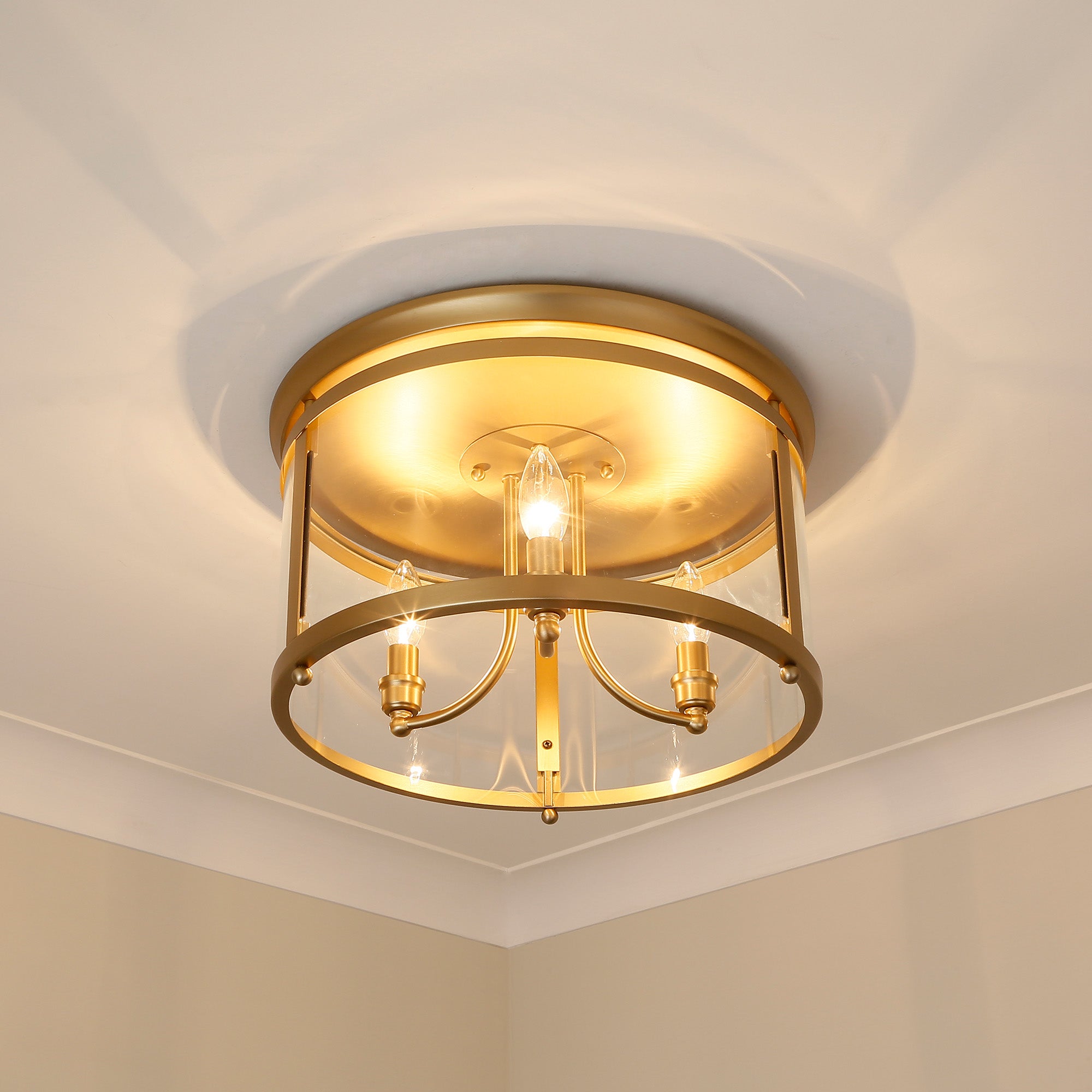 Golden Lighting Payton 3-light Flush Mount in Brushed Champagne Brass - - Golden Lighting