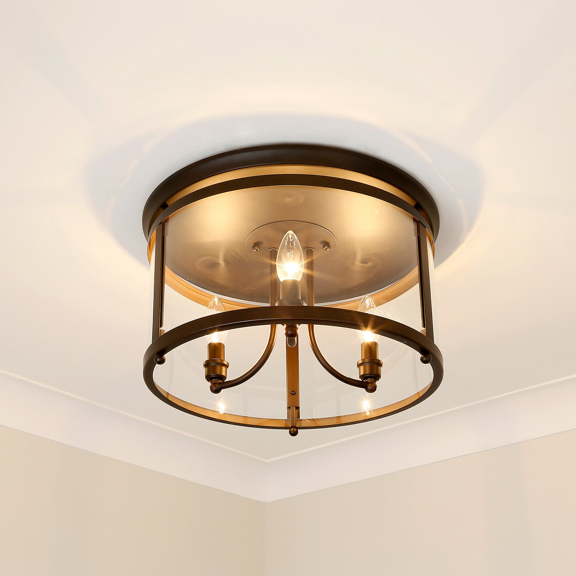 Golden Lighting Payton 3-light Flush Mount in Rubbed Bronze - - Golden Lighting