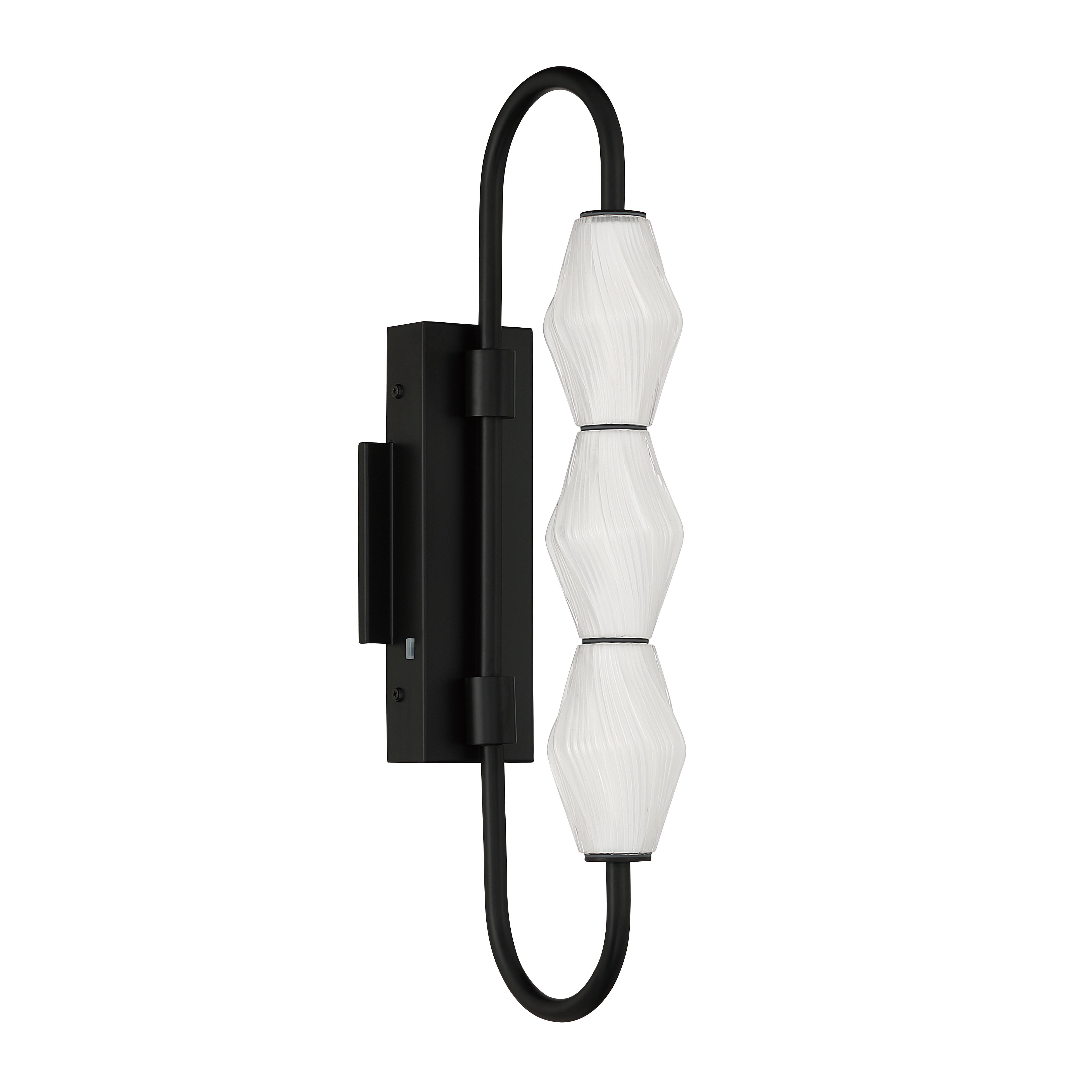 Golden Lighting Geode Integrated LED 21.5in Outdoor Wall in Matte Black with Fluted Striped Glass - - Golden Lighting