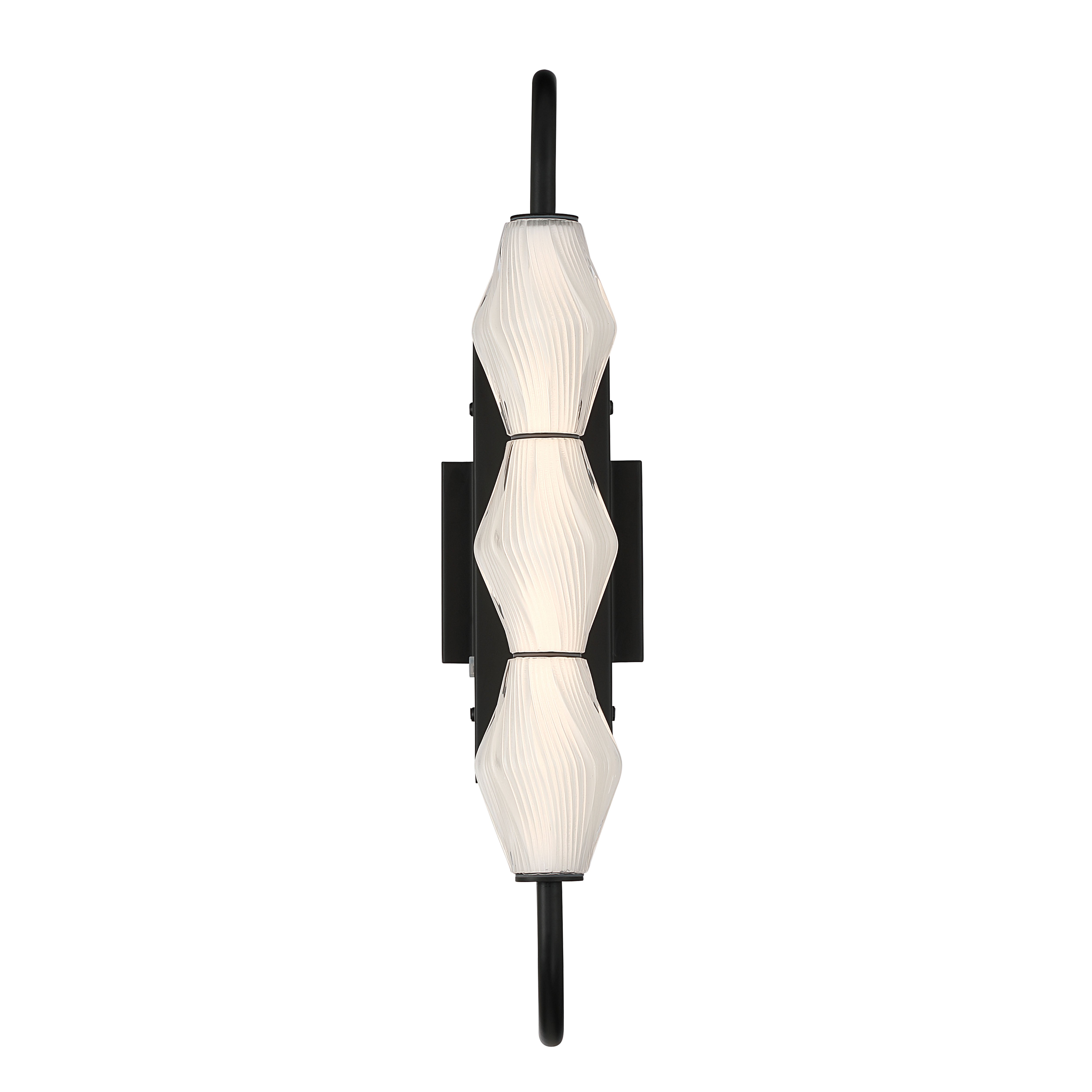Golden Lighting Geode Integrated LED 21.5in Outdoor Wall in Matte Black with Fluted Striped Glass - - Golden Lighting