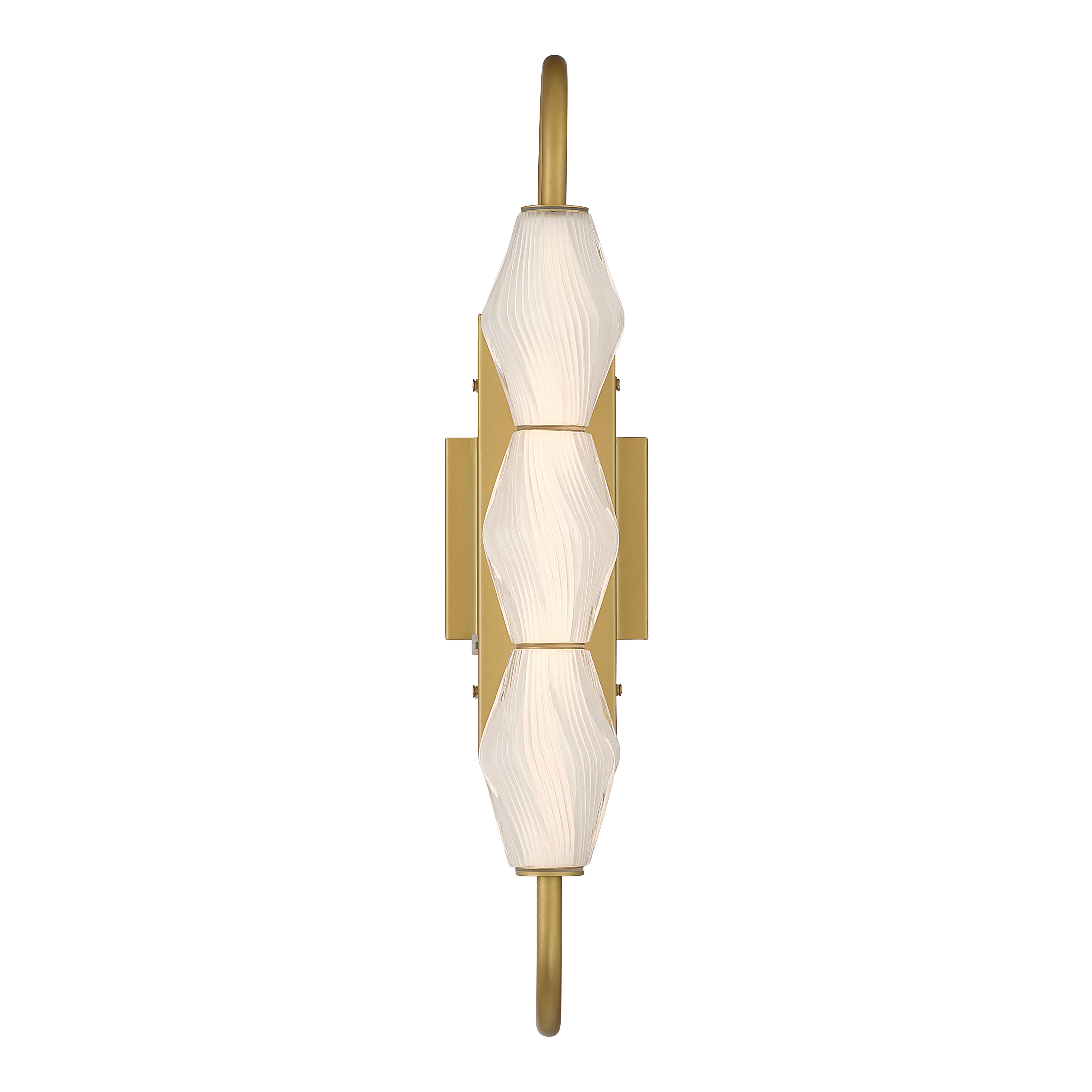 Golden Lighting Geode Integrated LED 21.5in Outdoor Wall in Satin Brushed Gold with Fluted Striped Glass - - Golden Lighting
