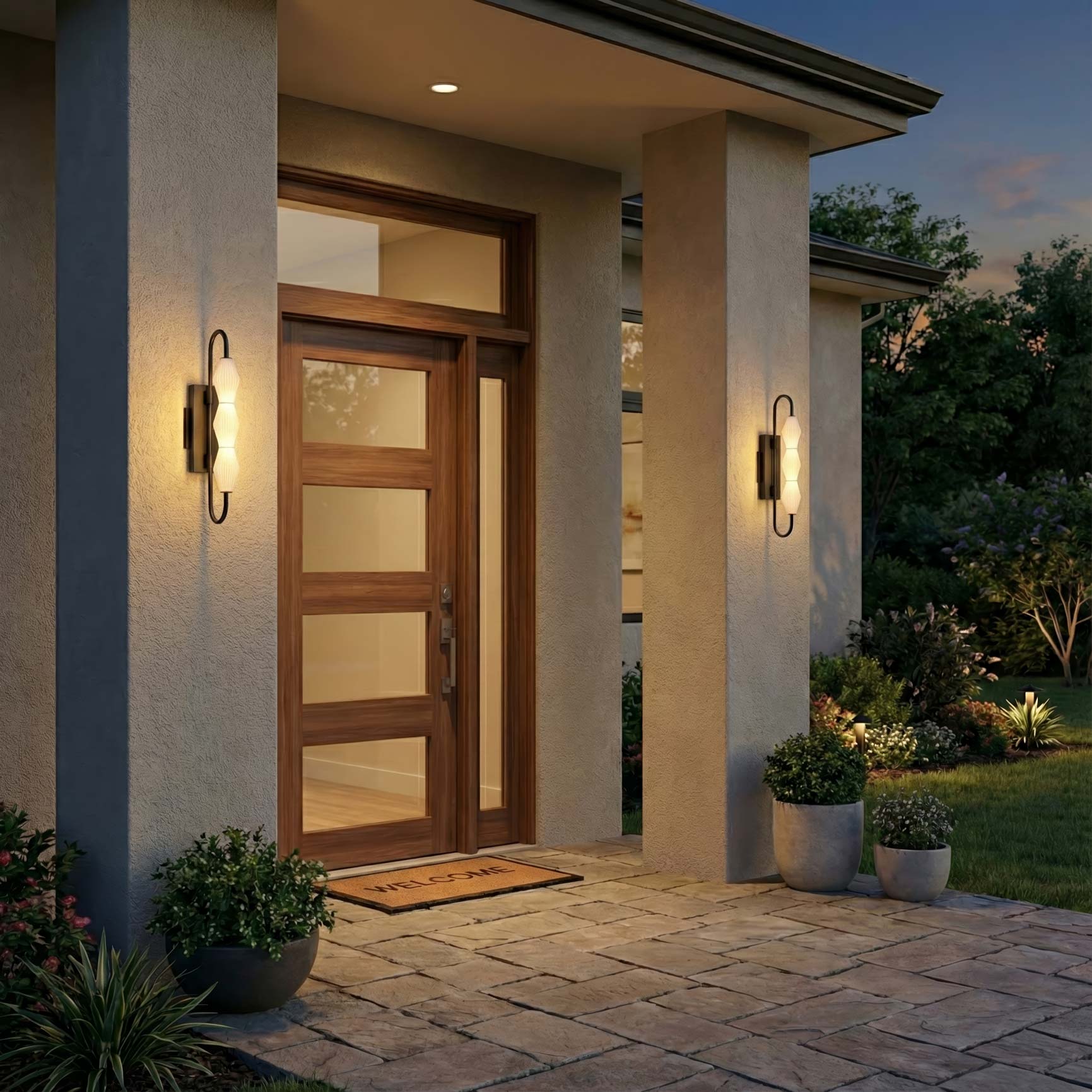 Golden Lighting Geode Integrated LED 21.5in Outdoor Wall in Matte Black with Fluted Striped Glass