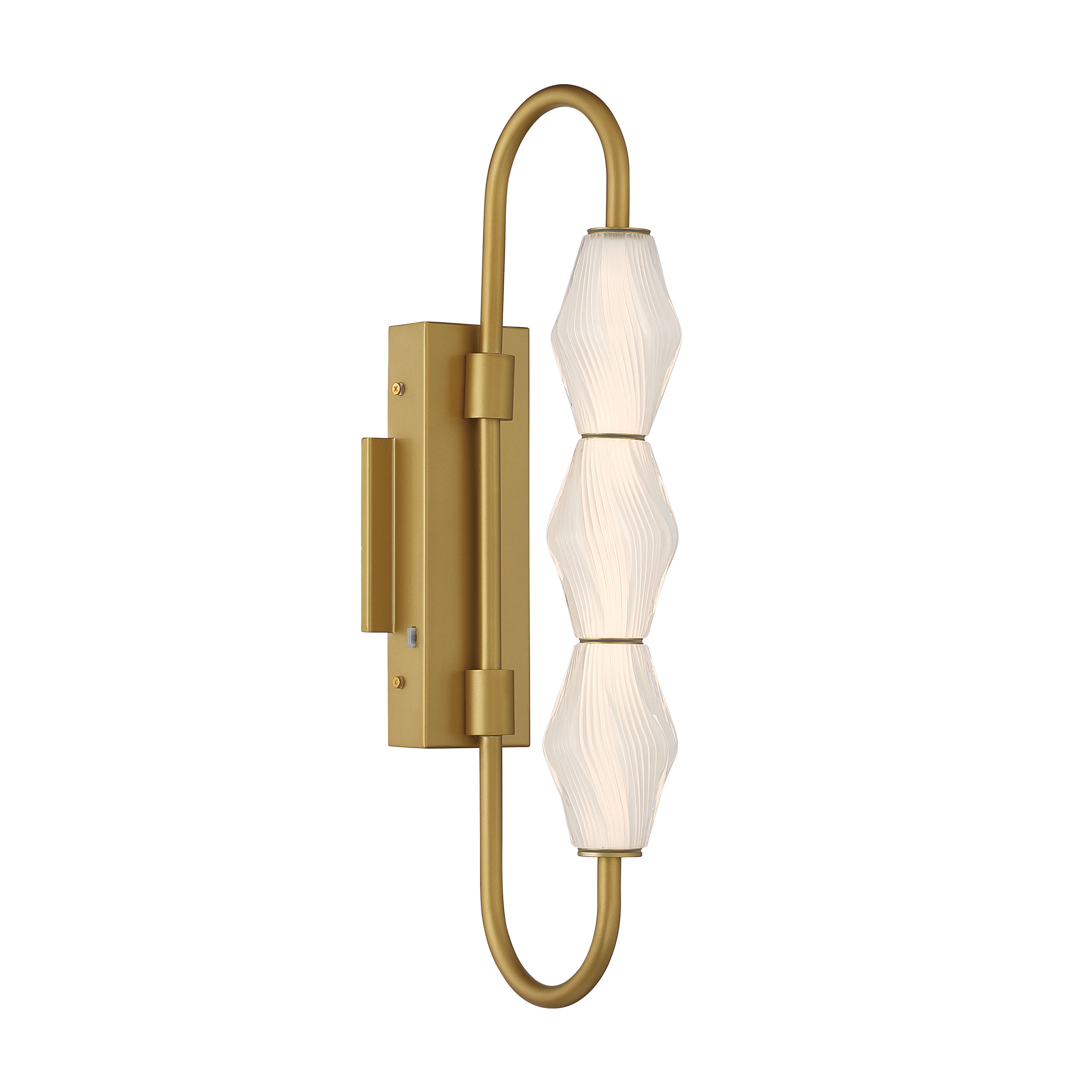 Golden Lighting Geode Integrated LED 21.5in Outdoor Wall in Satin Brushed Gold with Fluted Striped Glass